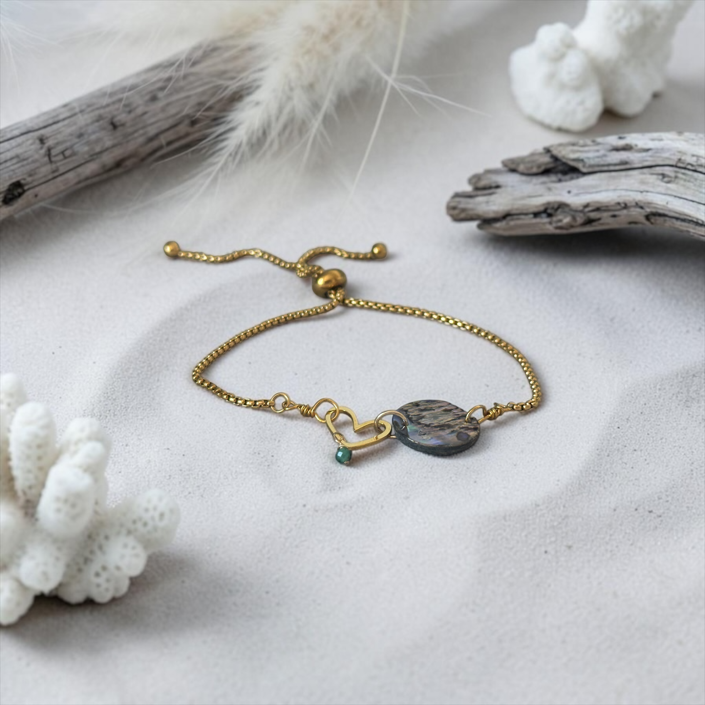 Ocean Reverie Heart Slider Bolo Bracelet — Abalone Muse