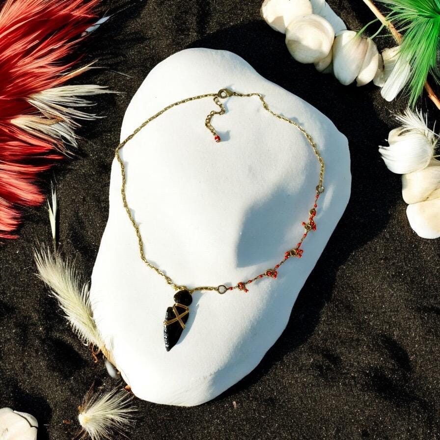 Night Obsidian Arrowhead  Necklace