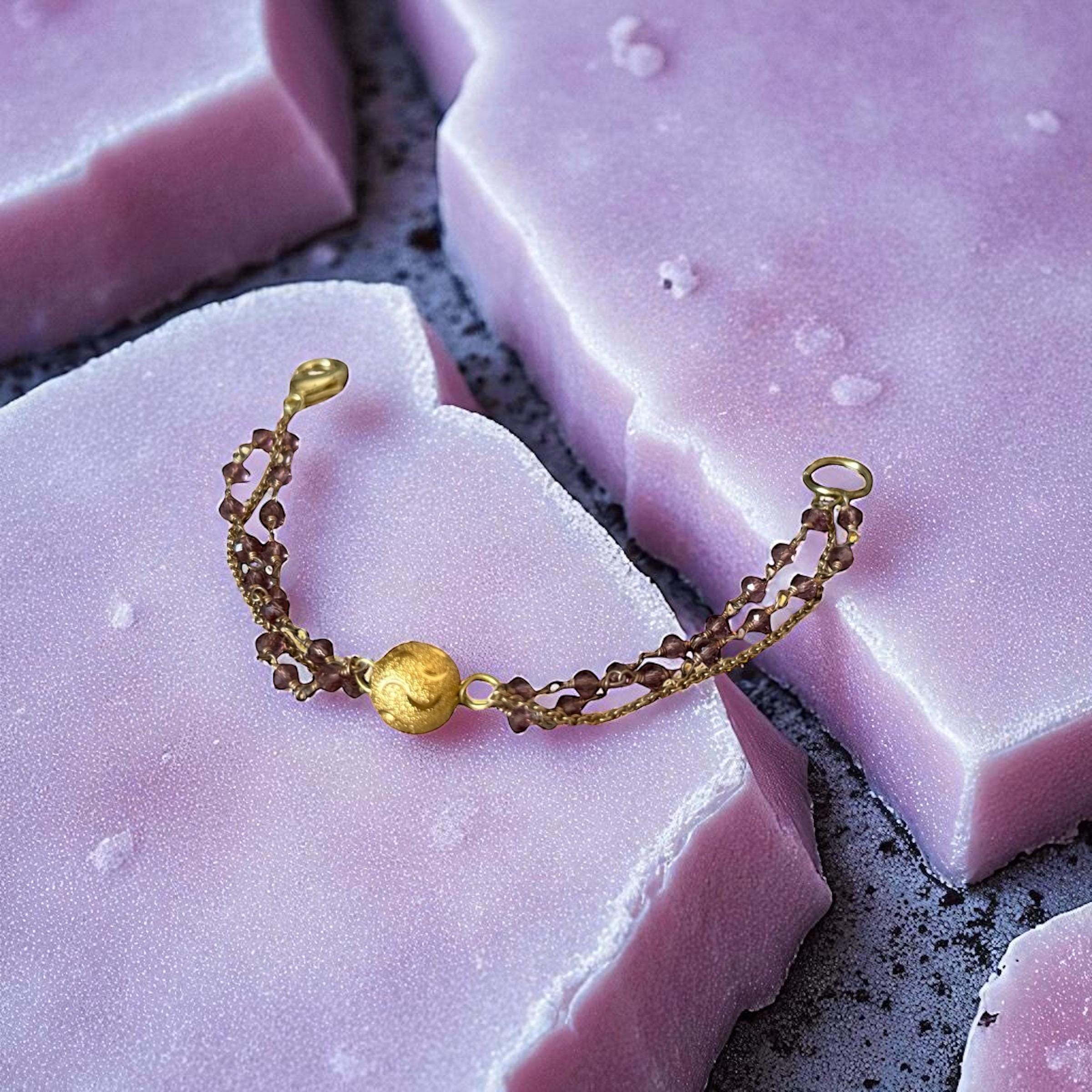 Celestial Ember Bracelet – Golden Orb & Smoky Crystal Weave