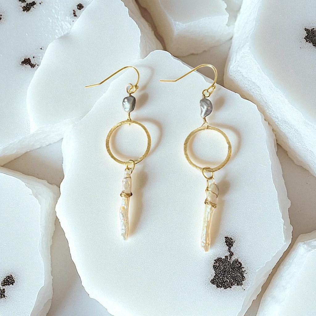 Lunar Halo Pearl Drop Earrings
