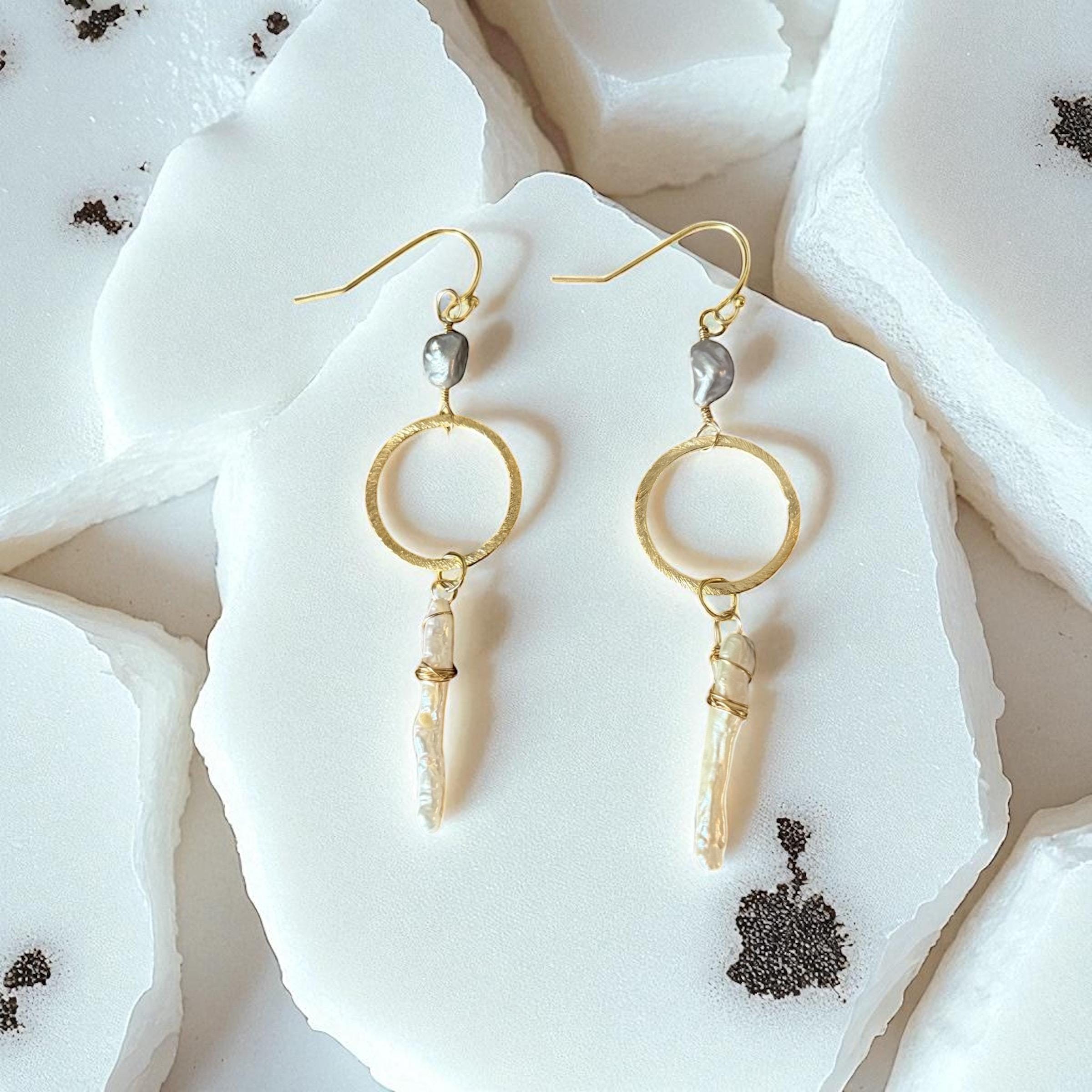 Lunar Halo Pearl Drop Earrings