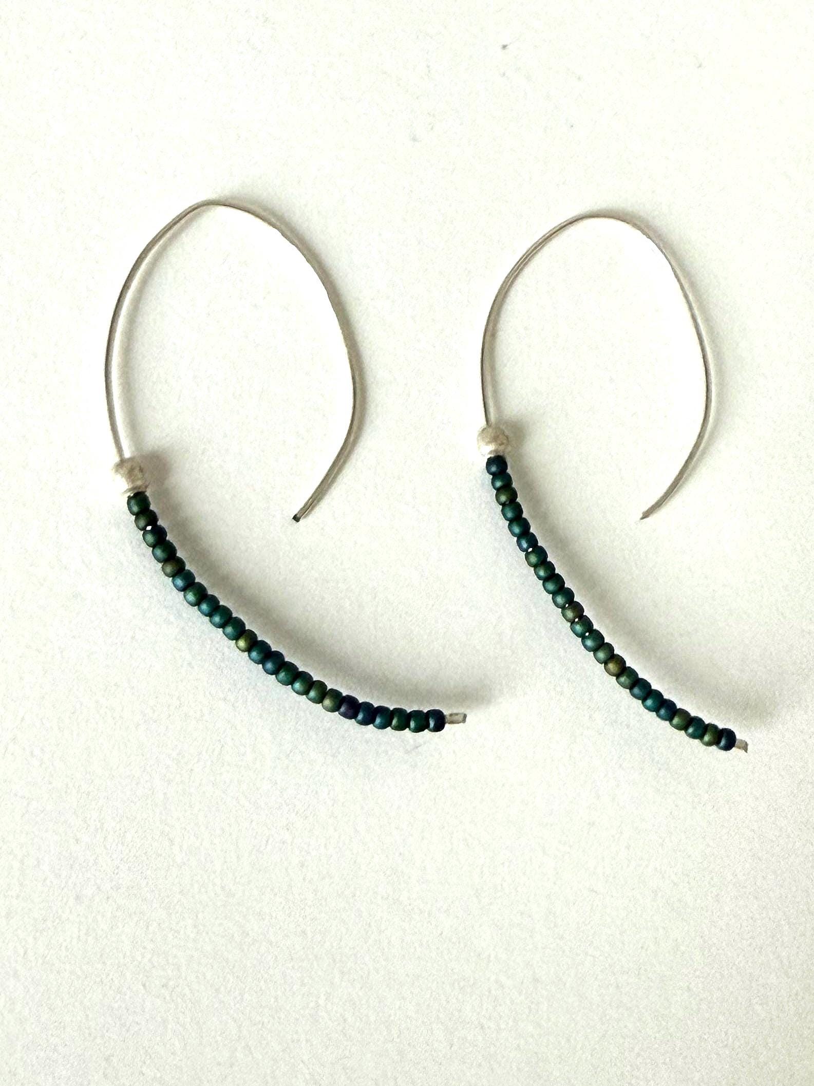 Deep Current Earrings – Forest Curve + Silver Flow
