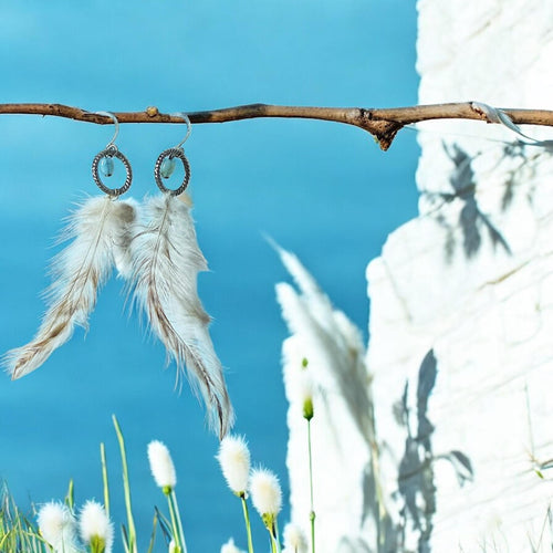 Celestial Drift Feather Hoop Earrings