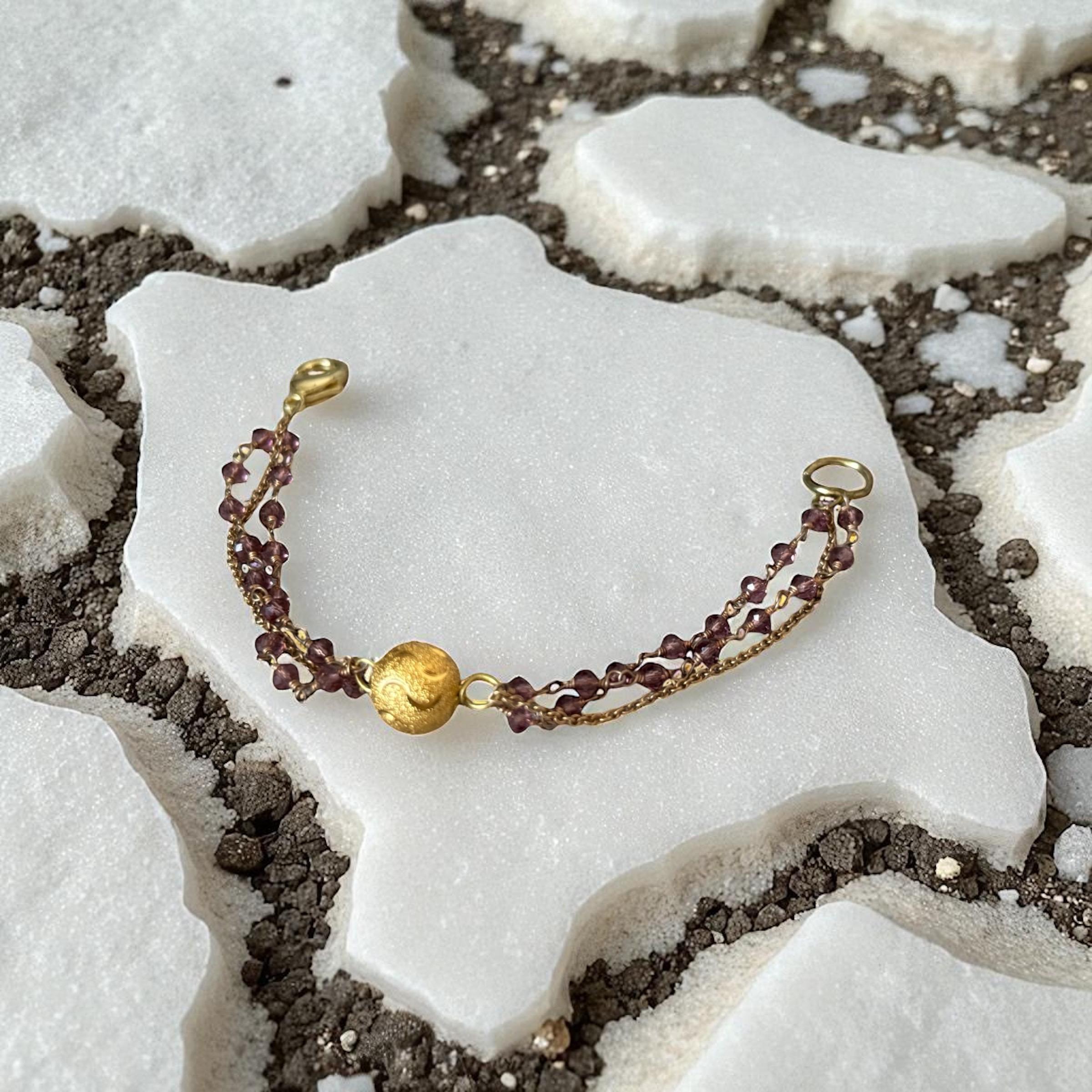 Celestial Ember Bracelet – Golden Orb & Smoky Crystal Weave