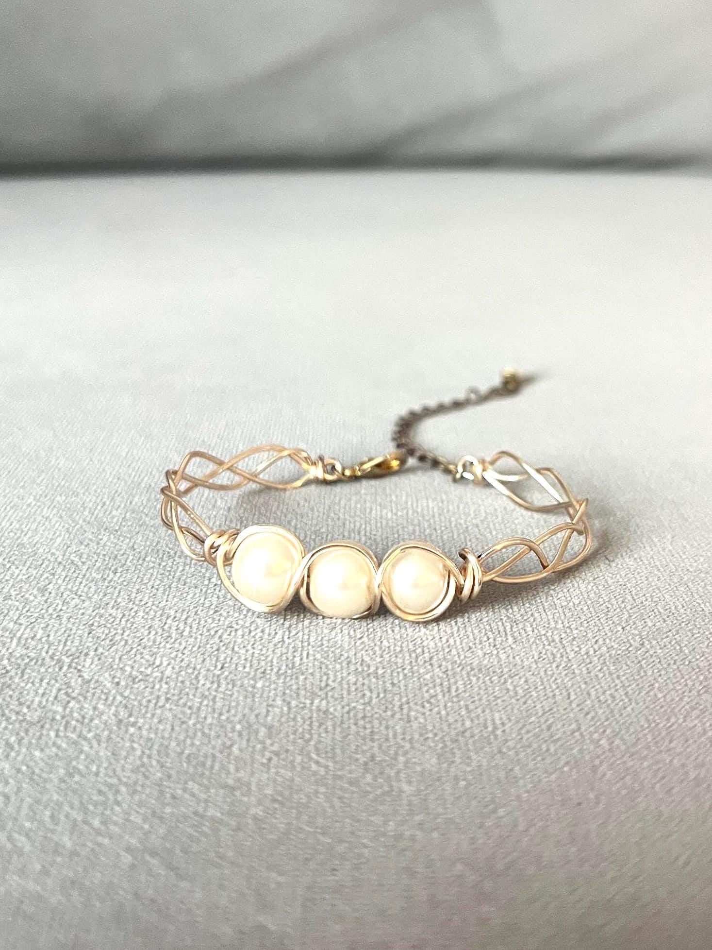 Golden Braided Cage Pearl Bracelet