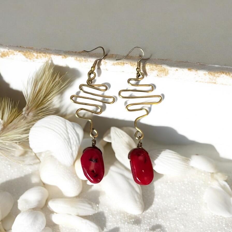 Twisted Gold & Cherry Stone Drop Earrings