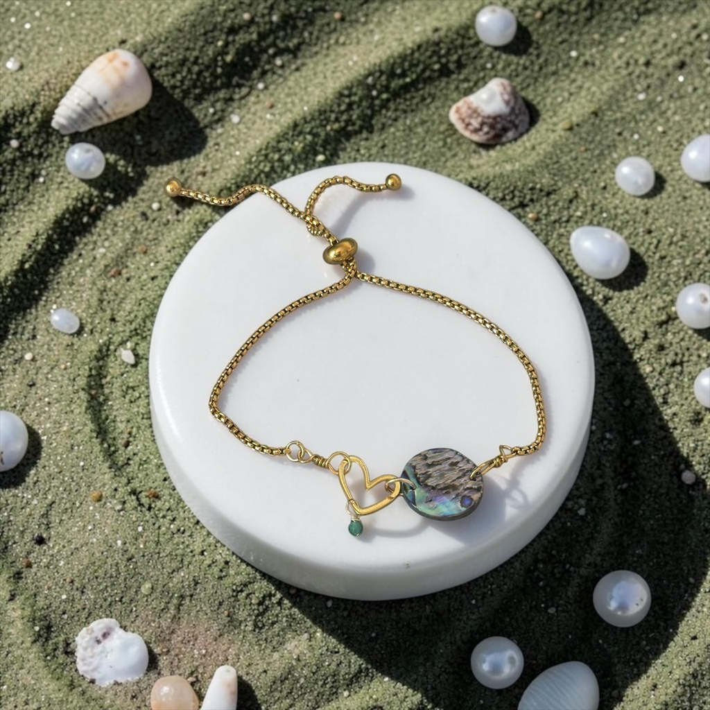 Ocean Reverie Heart Slider Bolo Bracelet — Abalone Muse