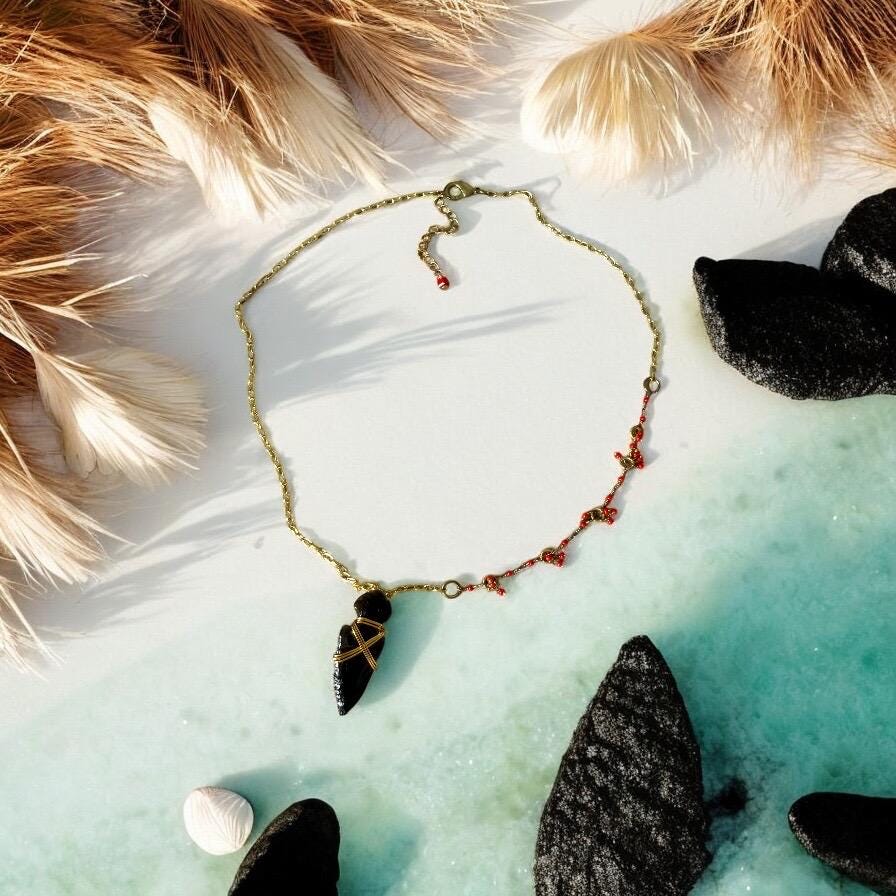 Night Obsidian Arrowhead  Necklace