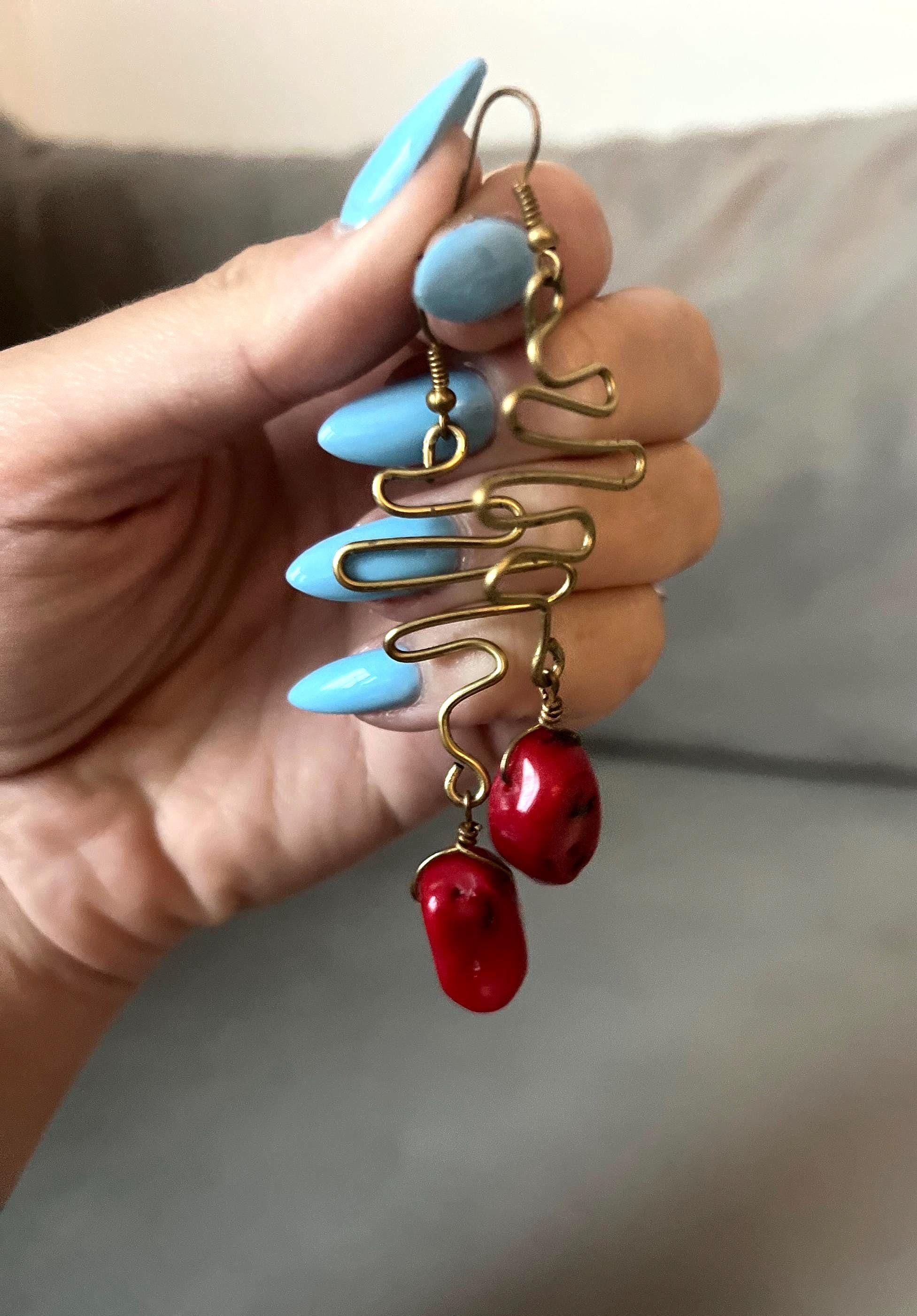 Twisted Gold & Cherry Stone Drop Earrings