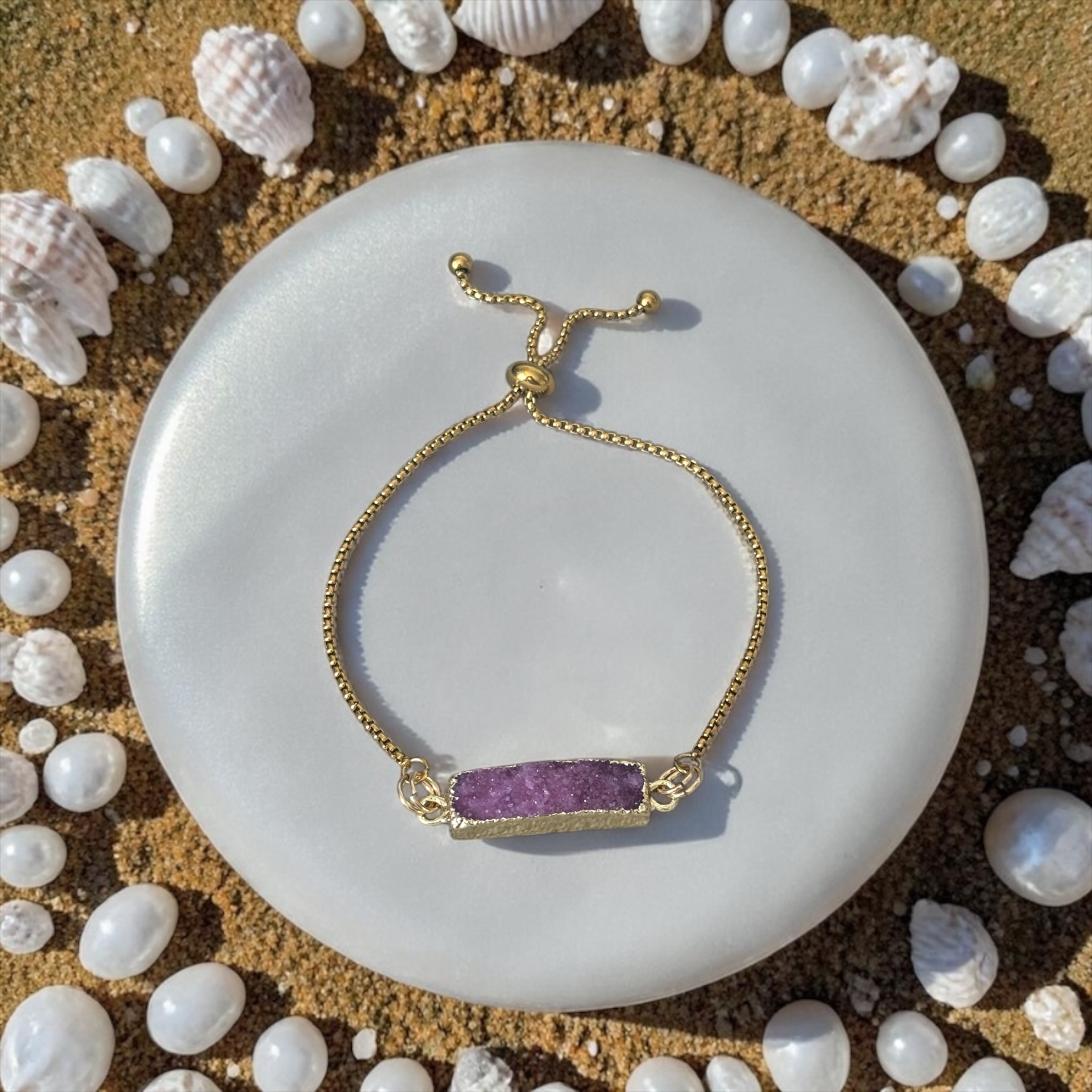 Radiant Crystal Bar Bolo Bracelet — Druzy Quartz