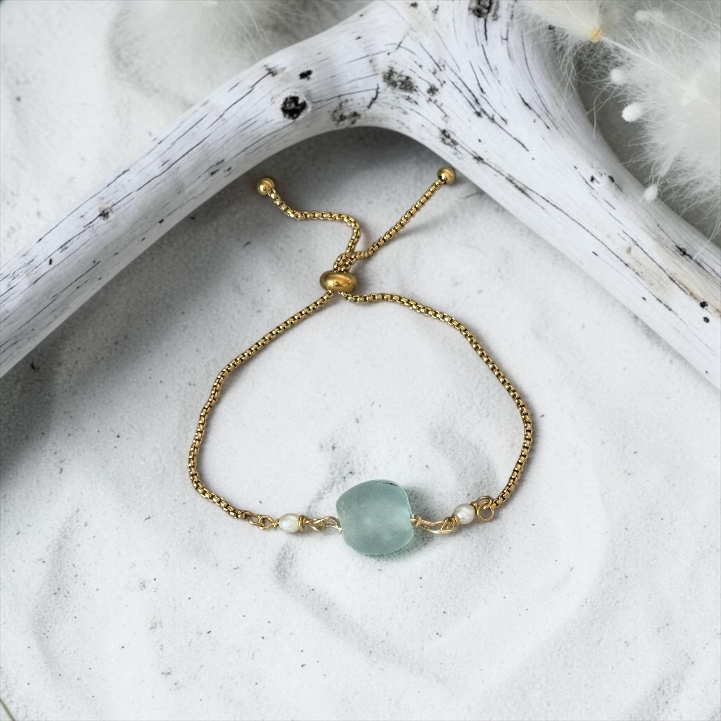 Seafoam Drift Slider Bolo Bracelet — Coastal Muse Collection