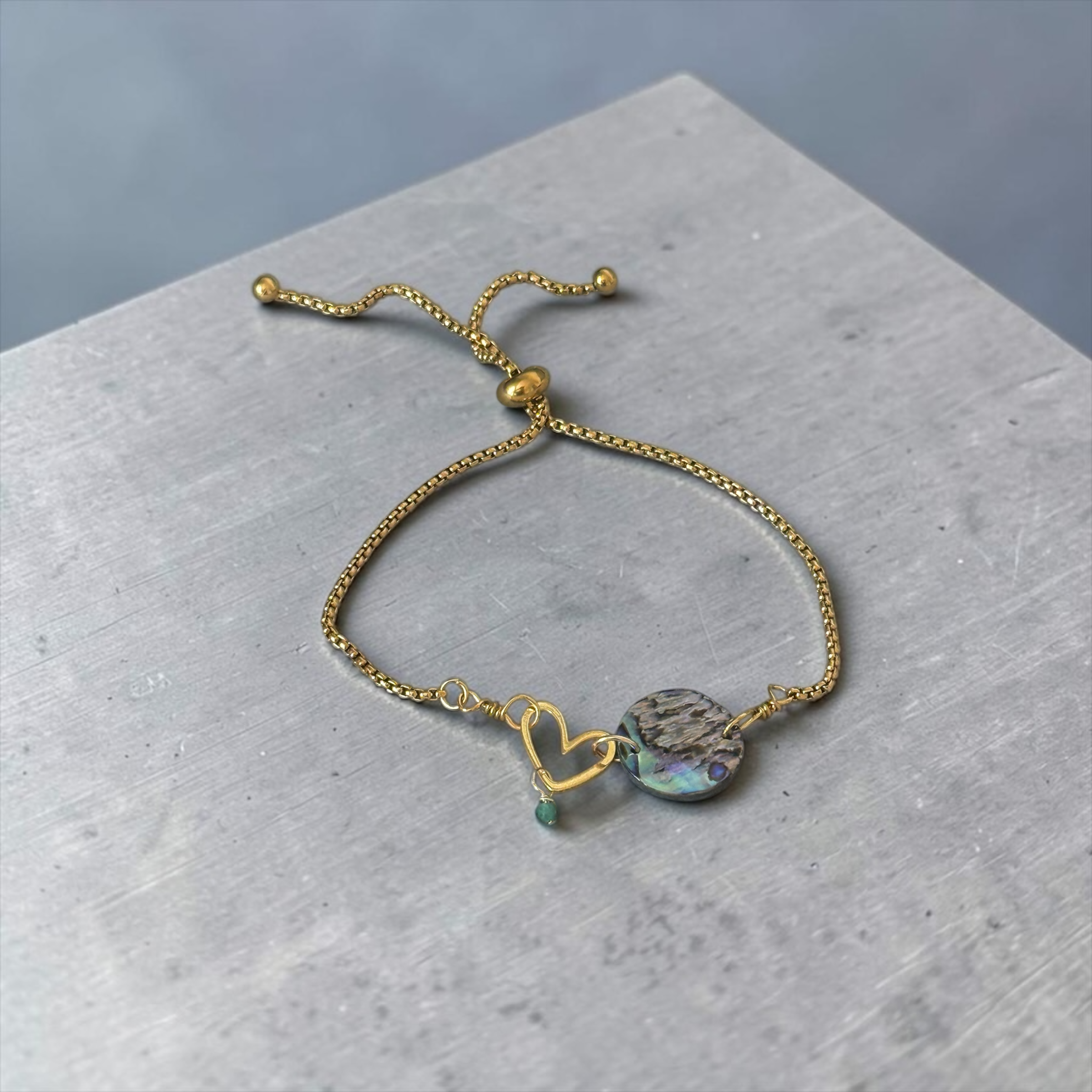 Ocean Reverie Heart Slider Bolo Bracelet — Abalone Muse
