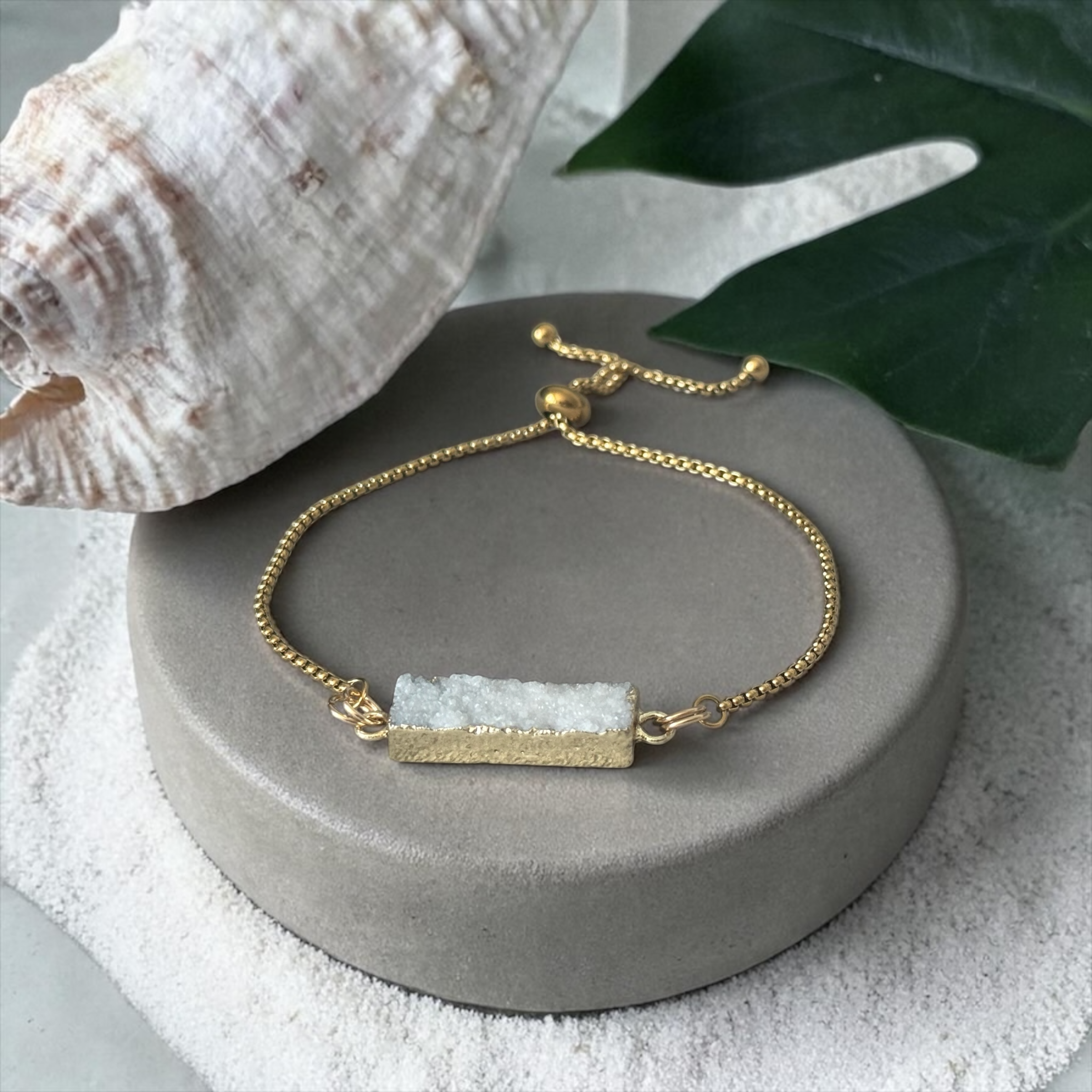Radiant Crystal Bar Bolo Bracelet — Druzy Quartz