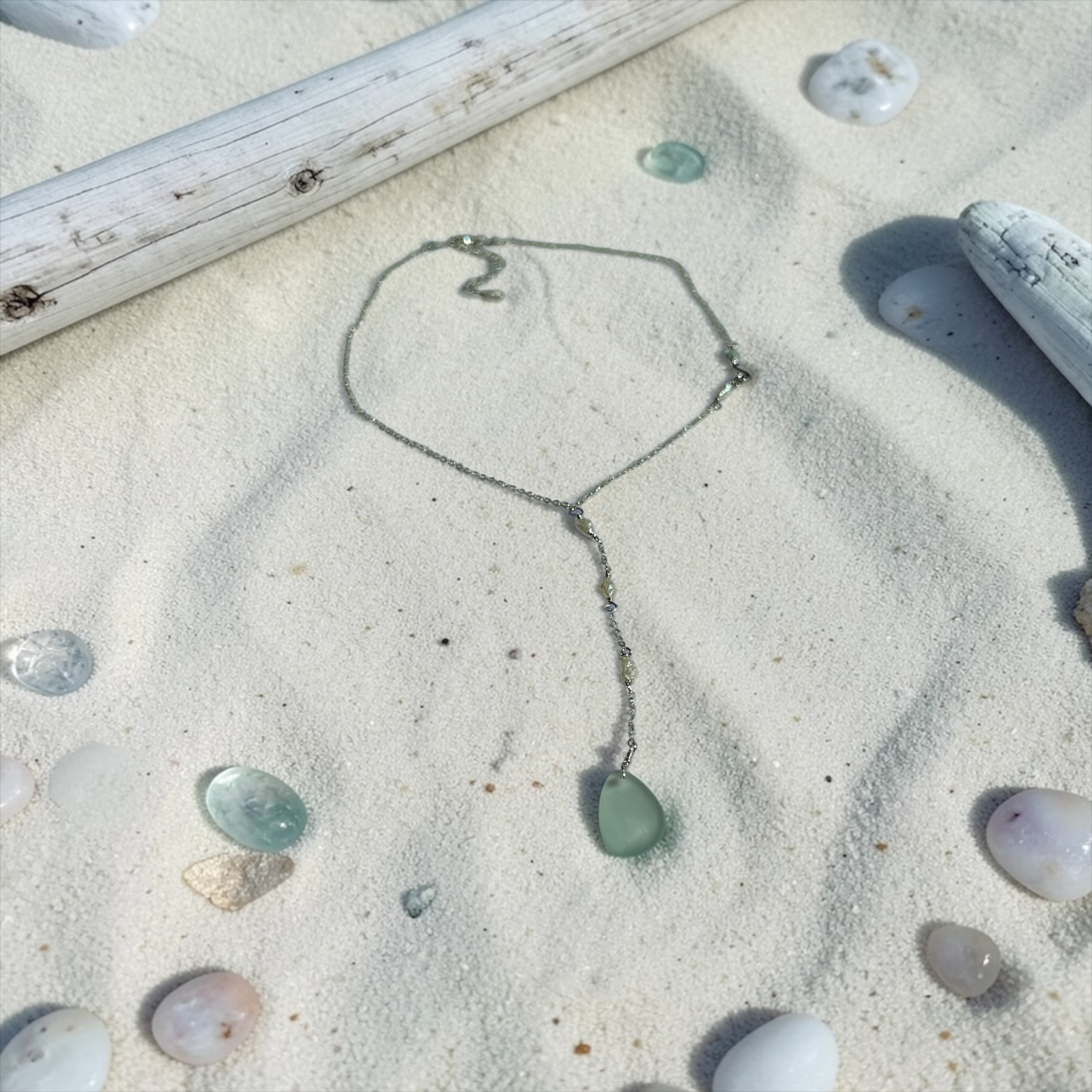 Seafoam Aquamarine Sea Glass Necklace