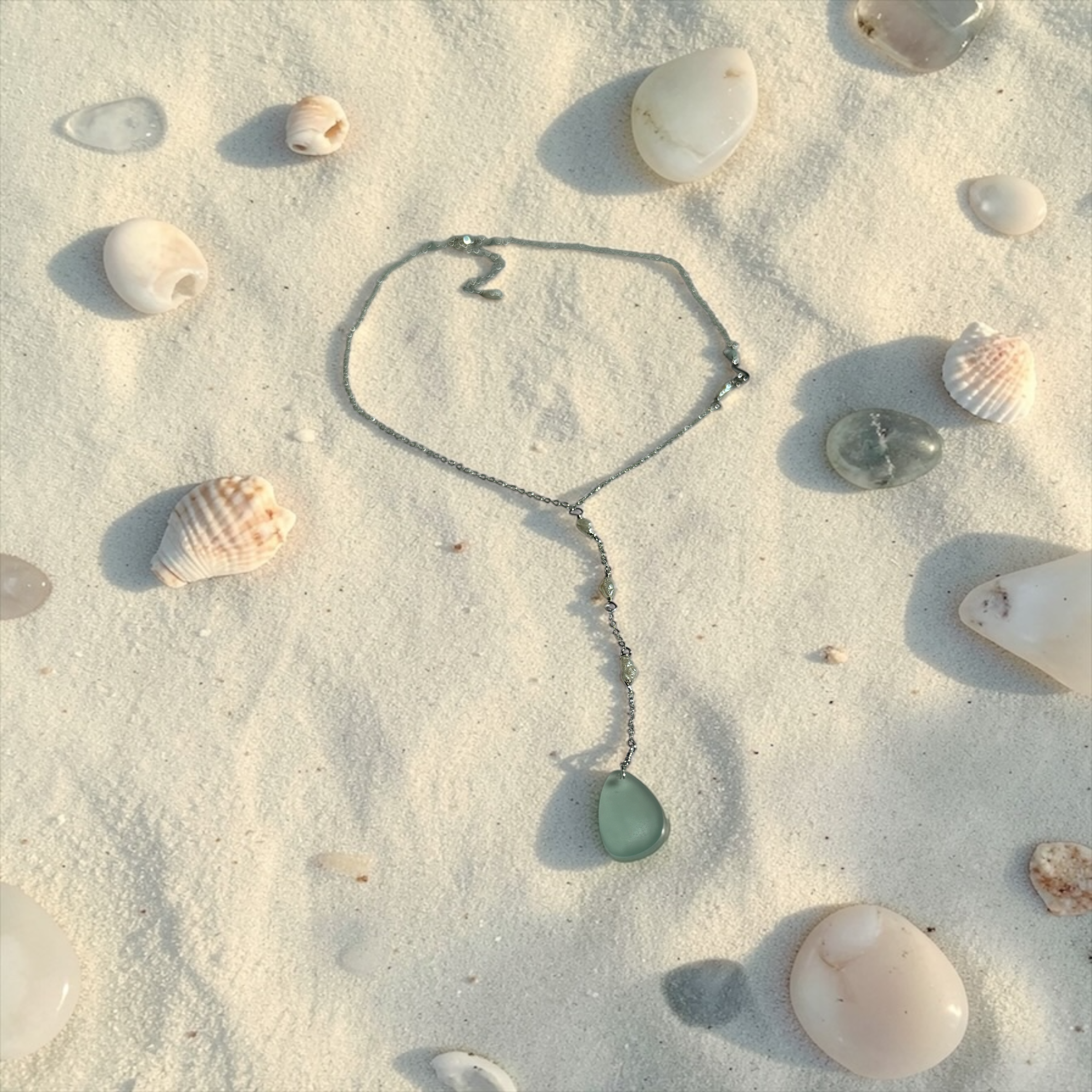 Seafoam Aquamarine Sea Glass Necklace