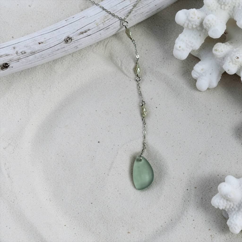 Seafoam Aquamarine Sea Glass Necklace