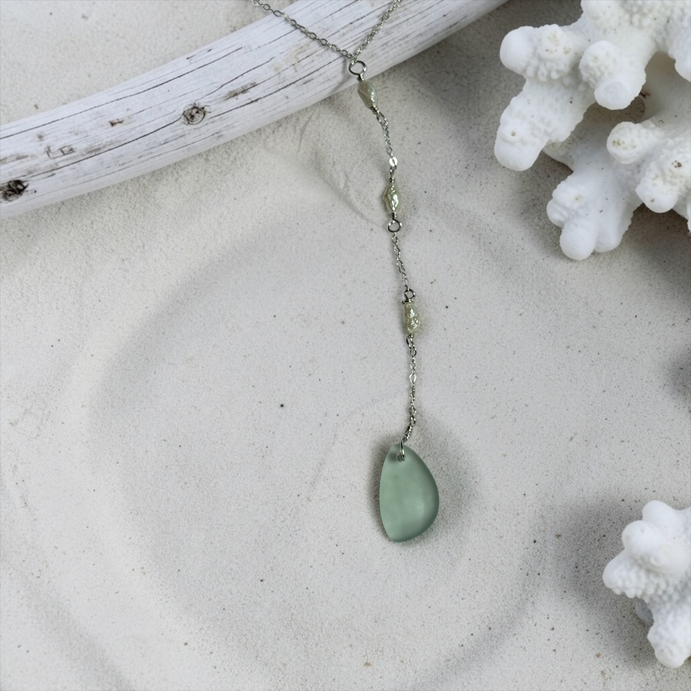 Seafoam Aquamarine Sea Glass Necklace