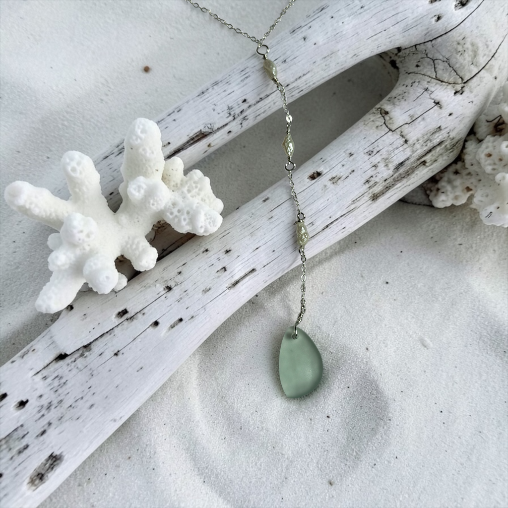 Seafoam Aquamarine Sea Glass Necklace