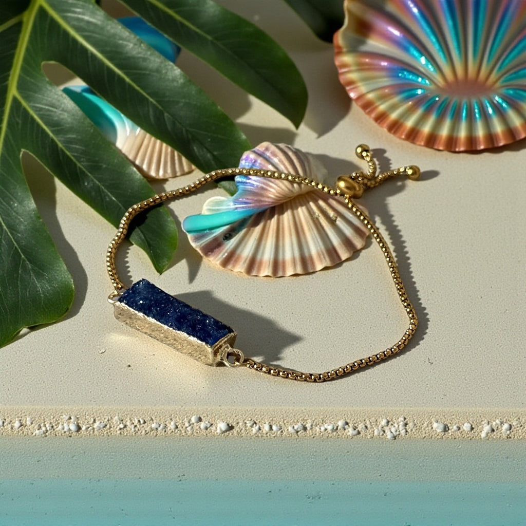 Radiant Crystal Bar Bracelet — [Blue Druzy Quartz / Amethyst / Prasiolite]