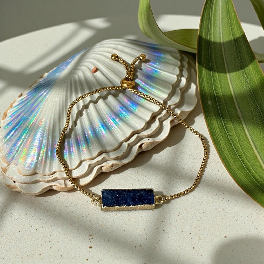 Radiant Crystal Bar Bracelet — [Blue Druzy Quartz / Amethyst / Prasiolite]