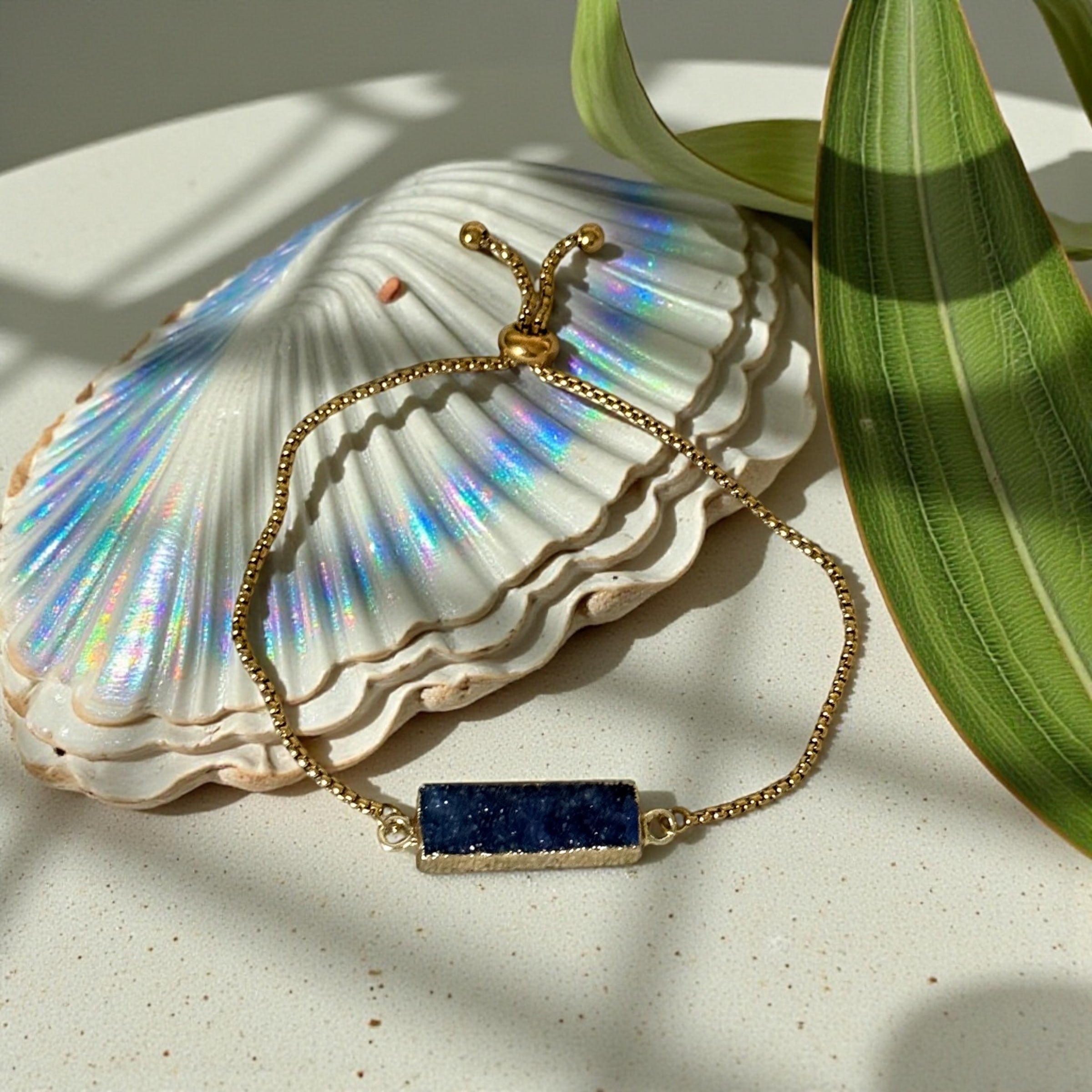 Radiant Crystal Bar Bracelet — [Blue Druzy Quartz / Amethyst / Prasiolite]