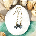 Gold Spiral Drop Earrings with Blue Crystal Clusters