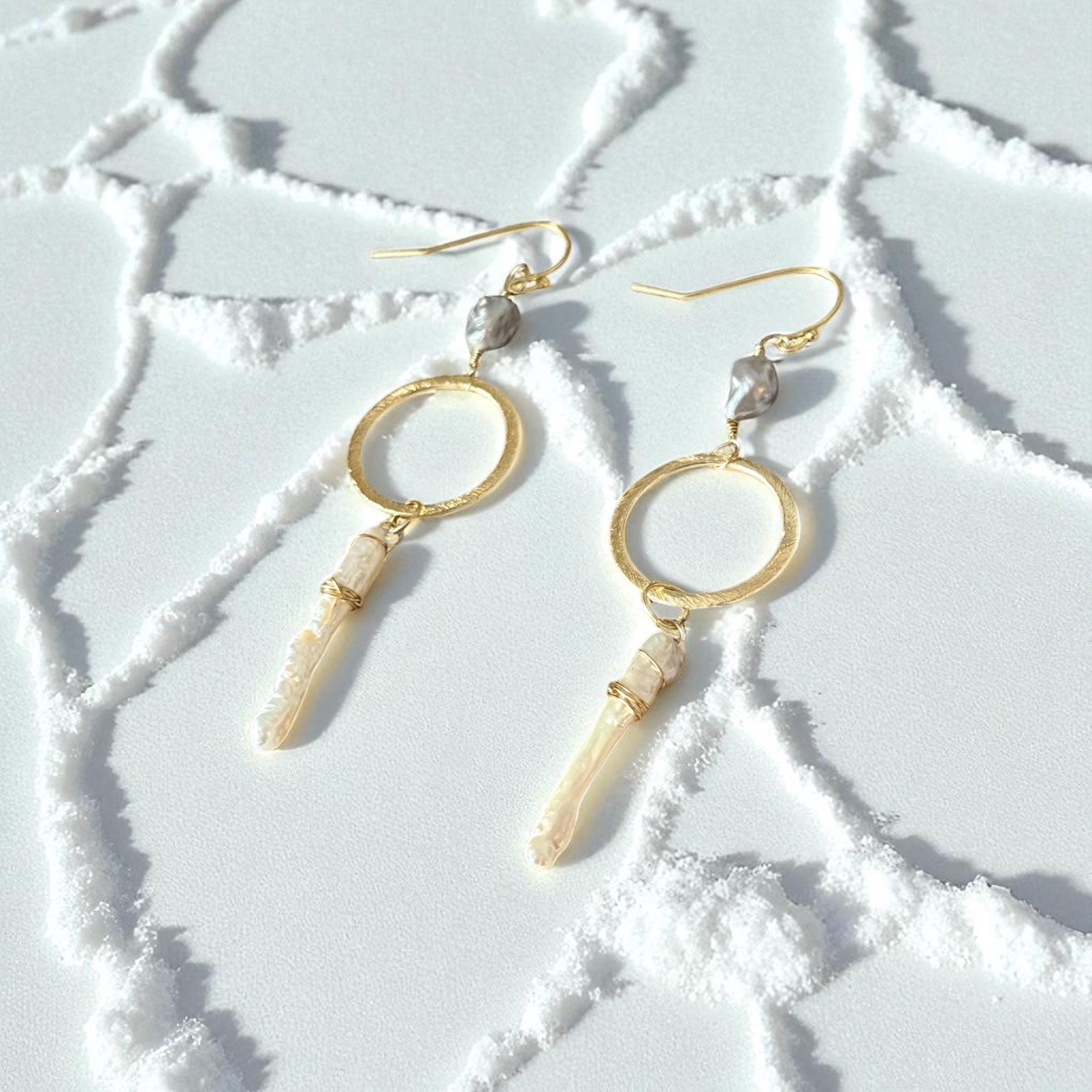 Lunar Halo Pearl Drop Earrings