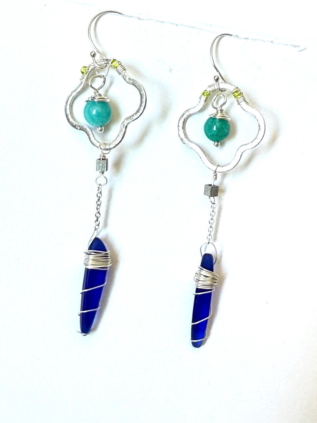 Sapphire Sea Glass Spire Drop Earrings