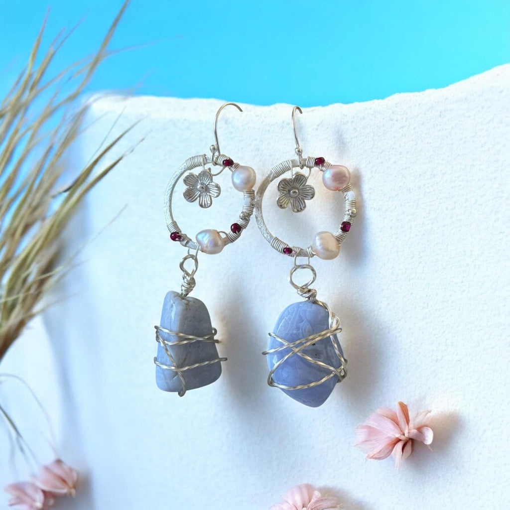 Twilight Bloom: Blue Lace Agate Earrings