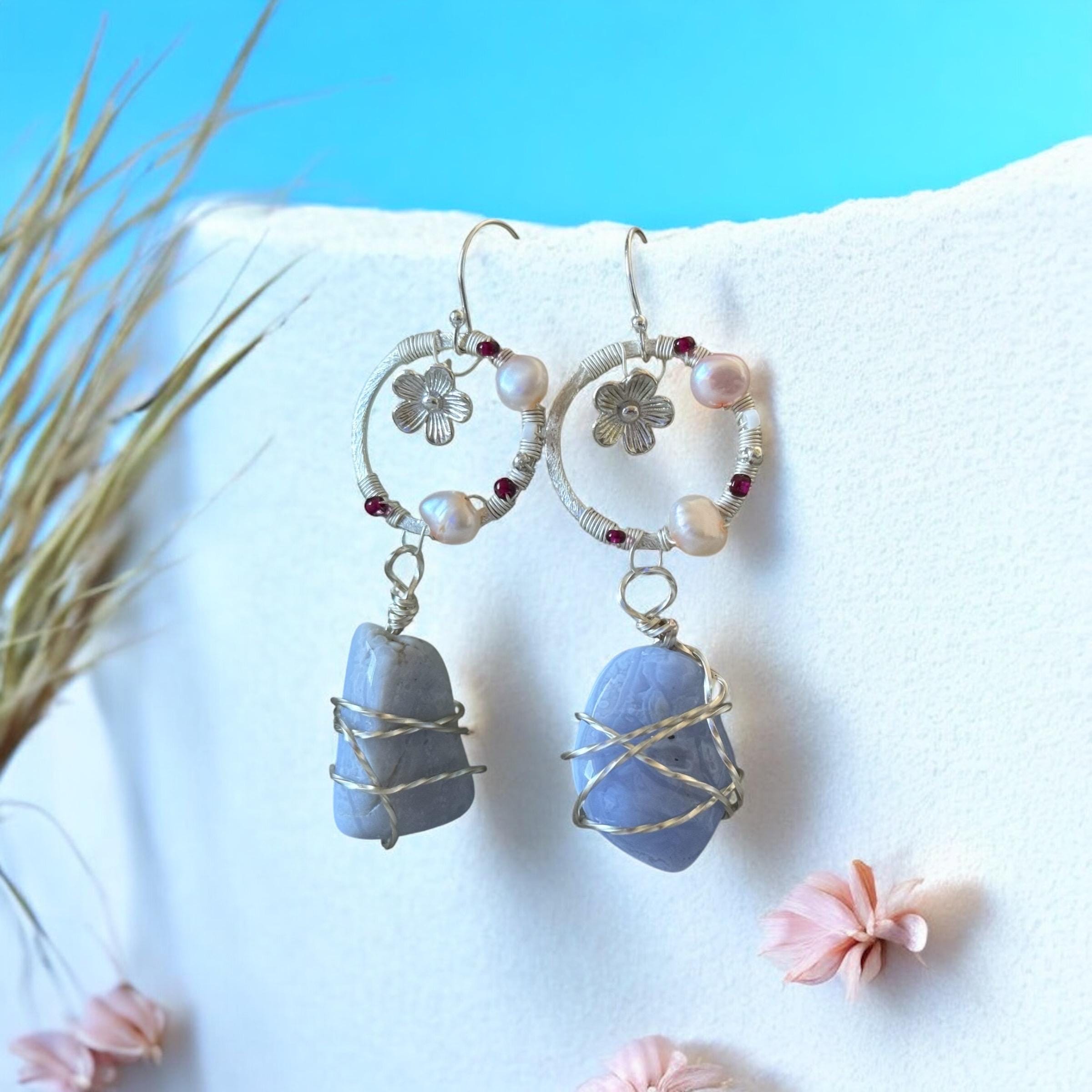 Twilight Bloom: Blue Lace Agate Earrings