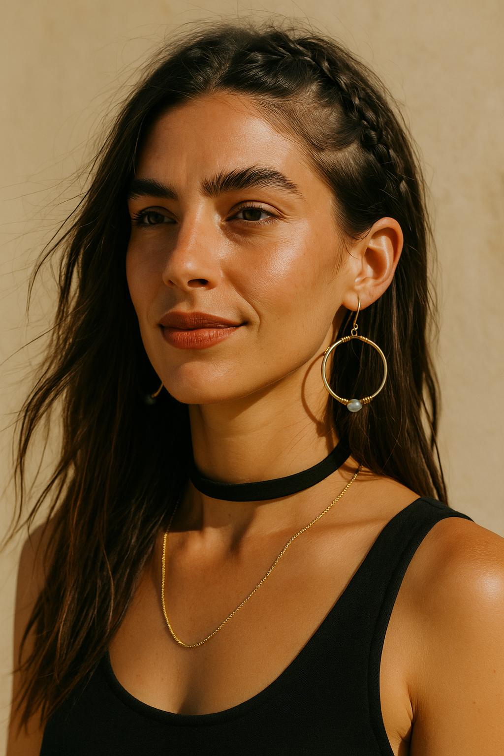 Gold Hoop Earrings with Wire Wrapped Stones