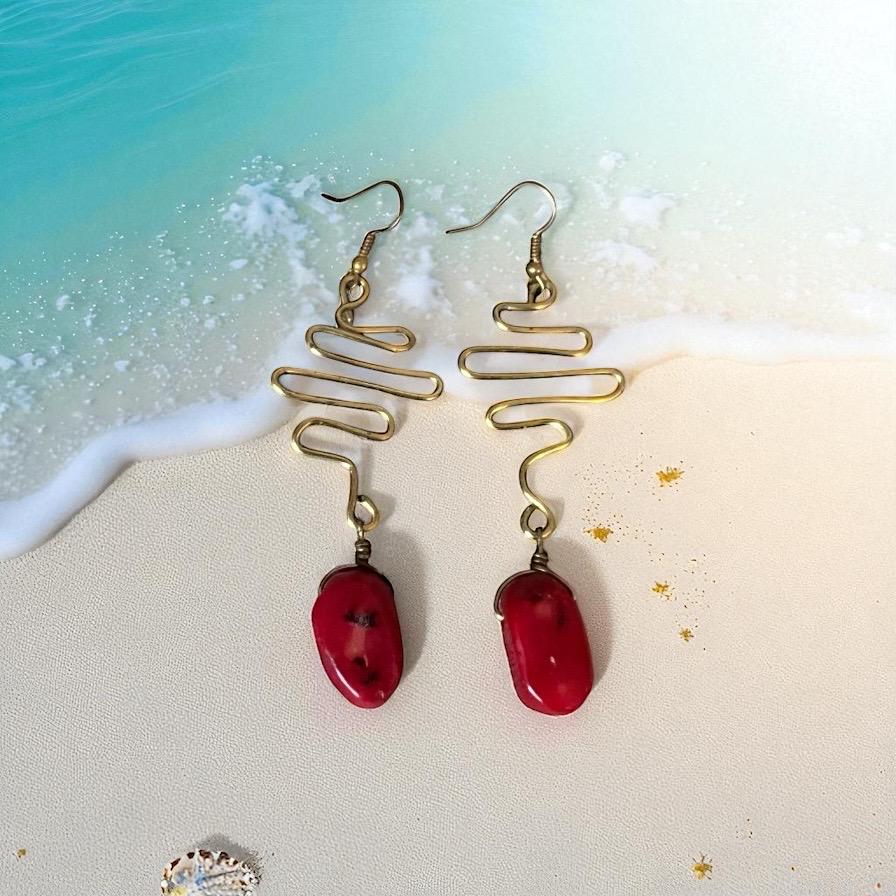 Twisted Gold & Cherry Stone Drop Earrings