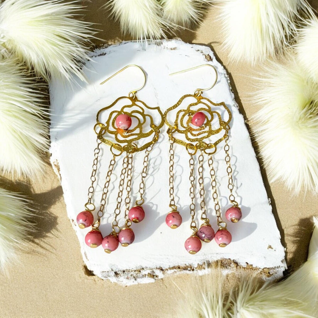 Rosé Dangles – Luxe Gold & Pink Chain Statement Earrings