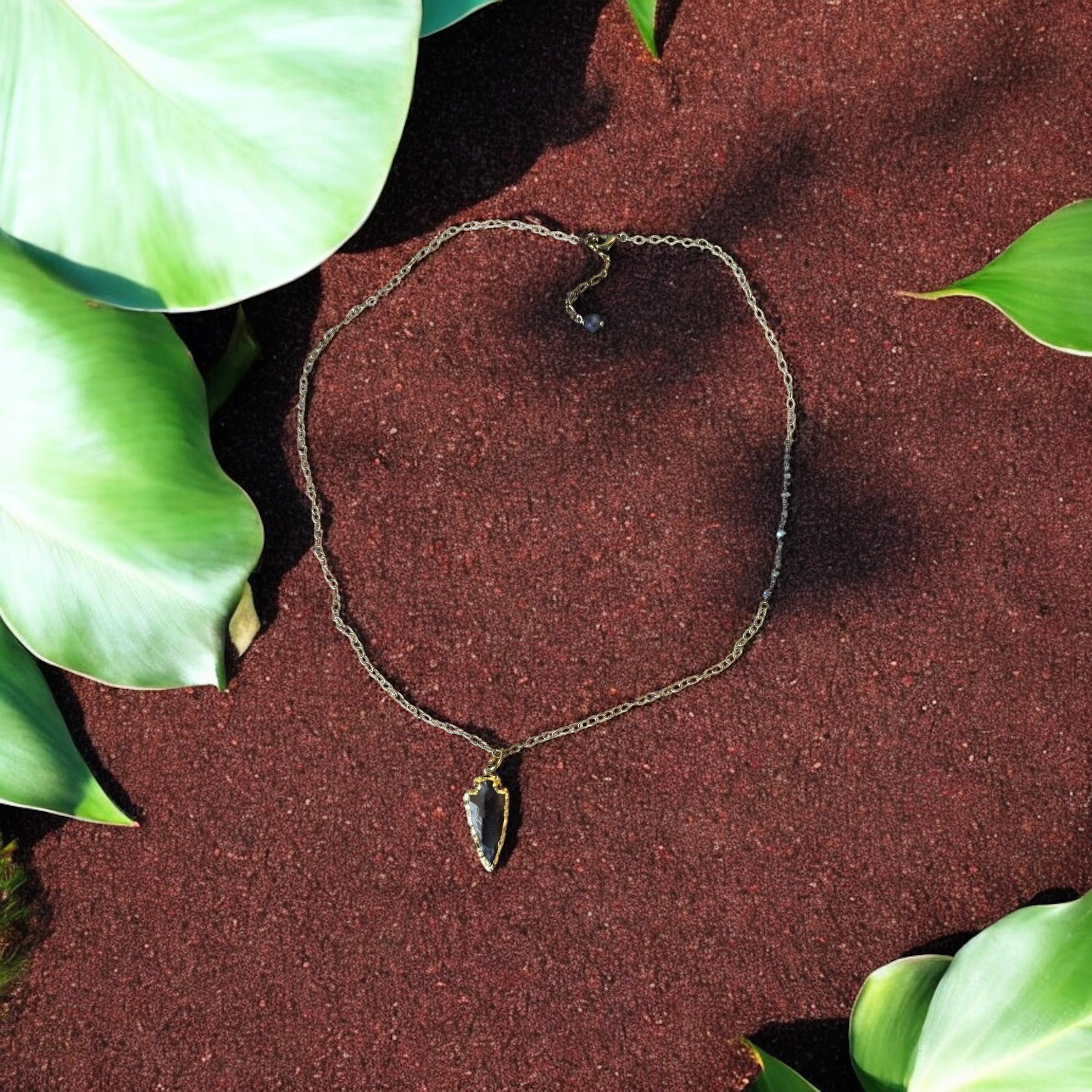 Obsidian Blade: Gilded Arrowhead Necklace