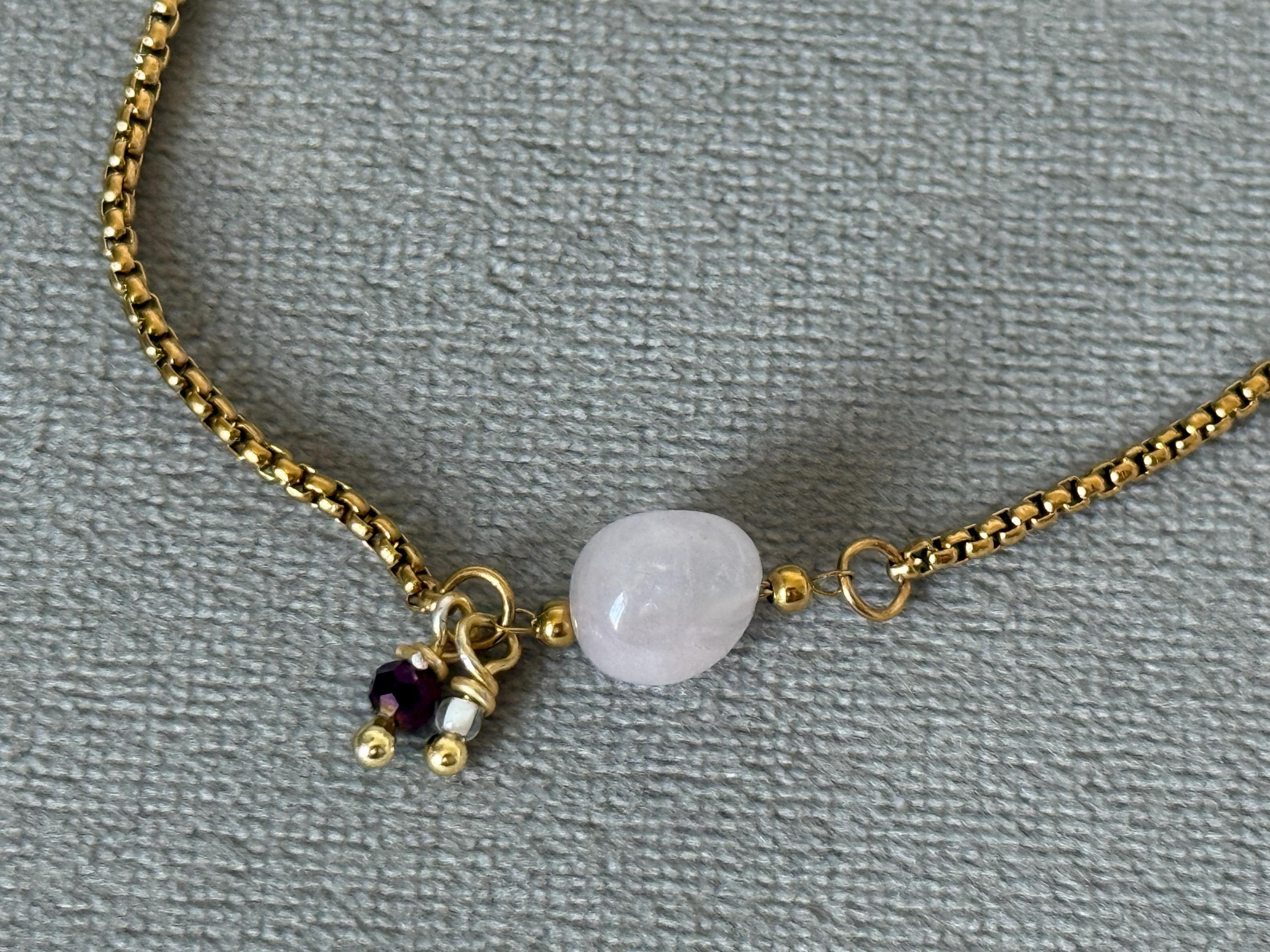 Gold Gemstone Bolo Chain Bracelet – Turquoise, Rose Quartz, or Red Jasper