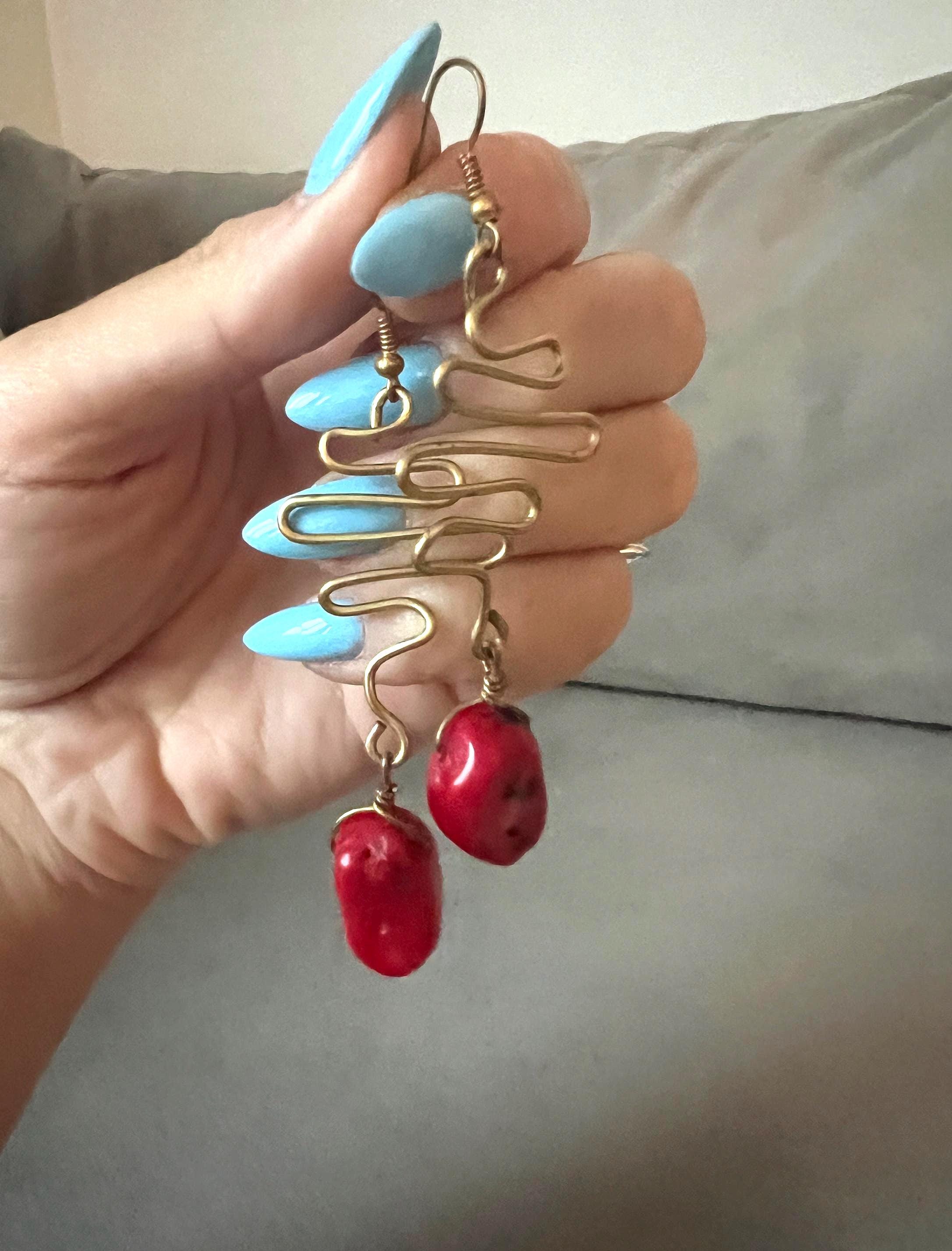 Twisted Gold & Cherry Stone Drop Earrings