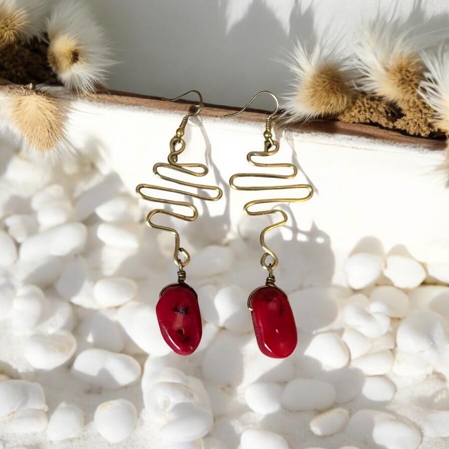Twisted Gold & Cherry Stone Drop Earrings