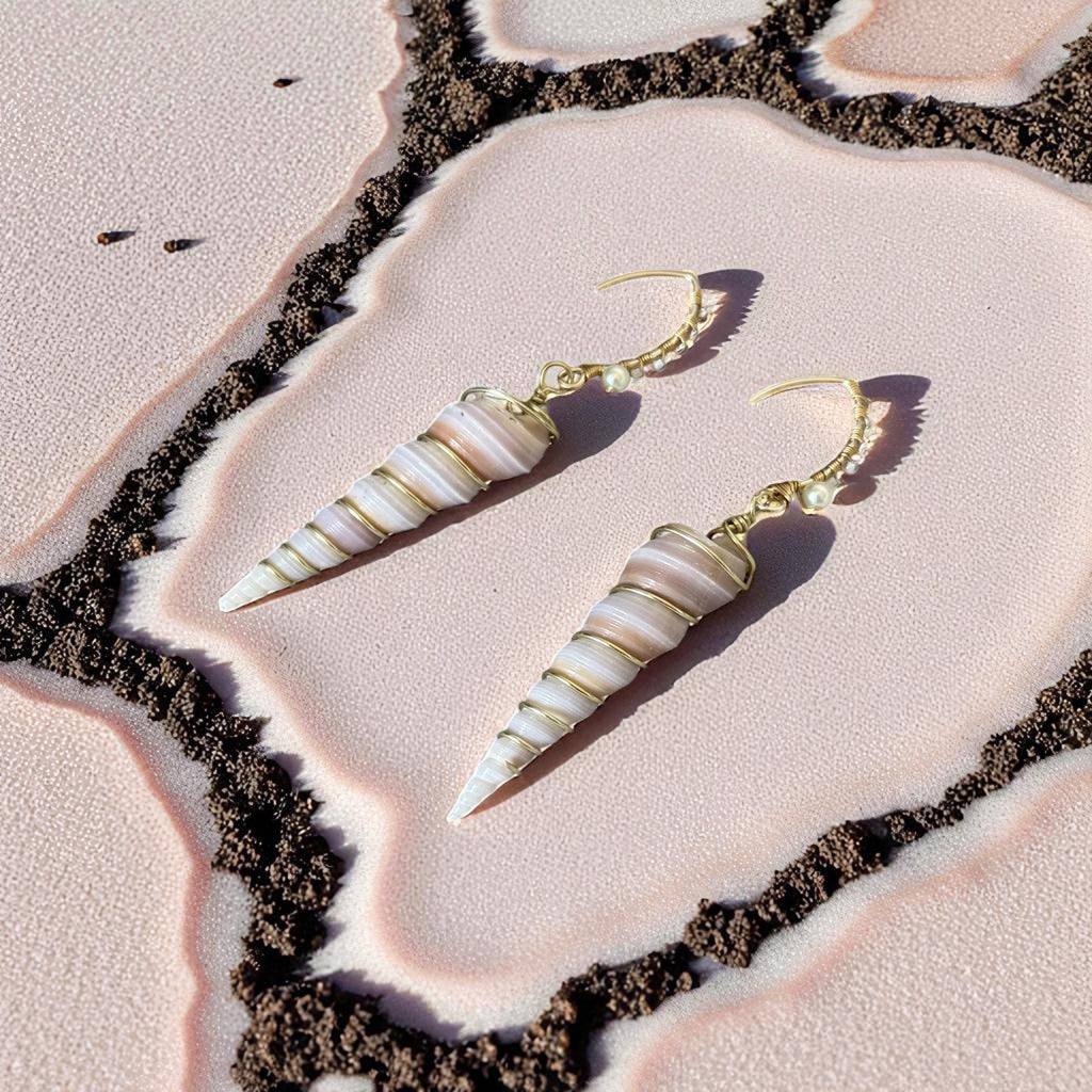 Golden Spiral Shell Drop Earrings – Coastal Luxe Statement