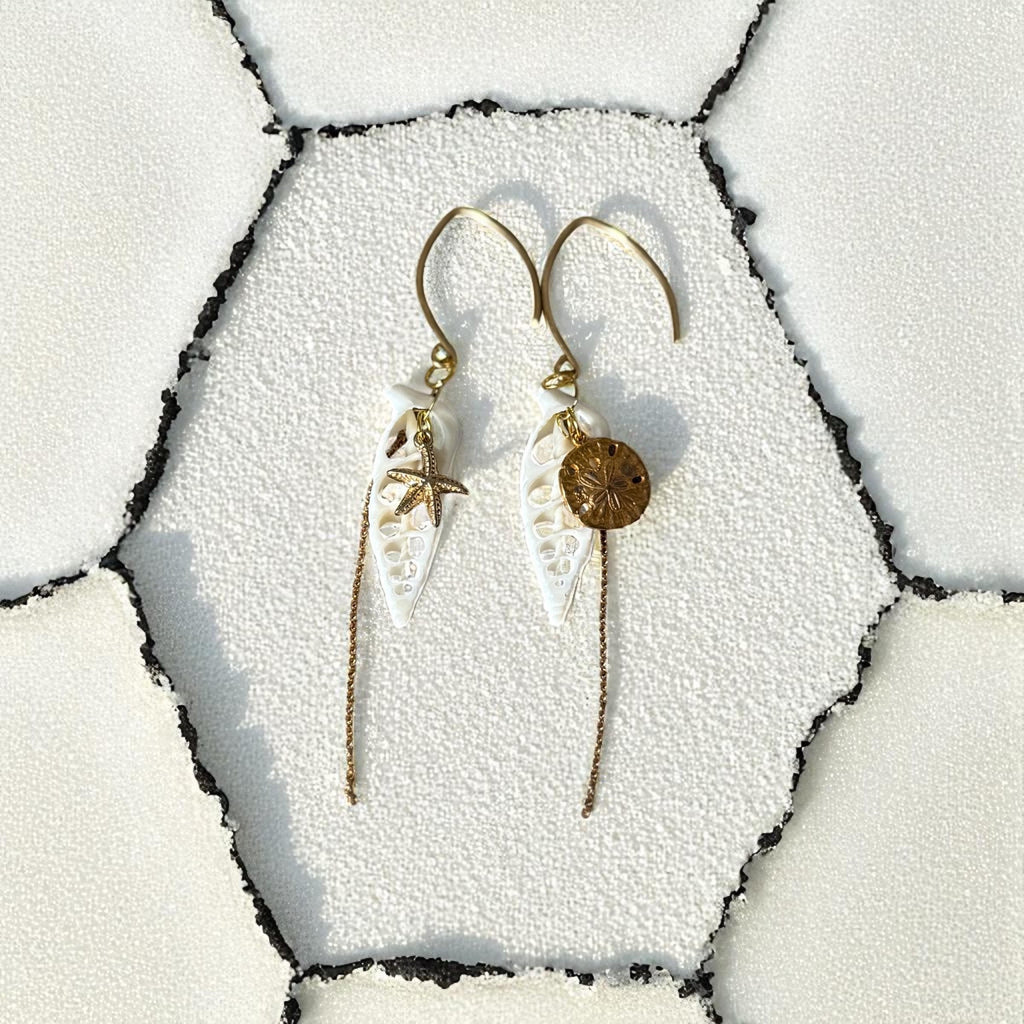 Golden Tide Luxe Drop Earrings - Shell & Gold Chain Earrings