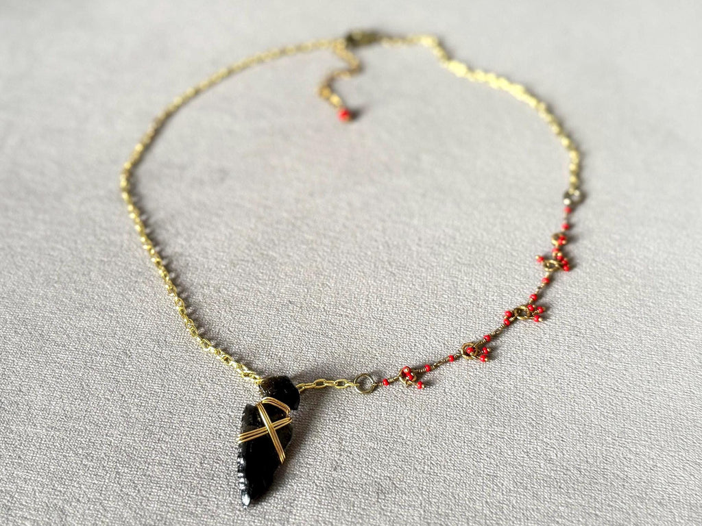 Night Obsidian Arrowhead  Necklace