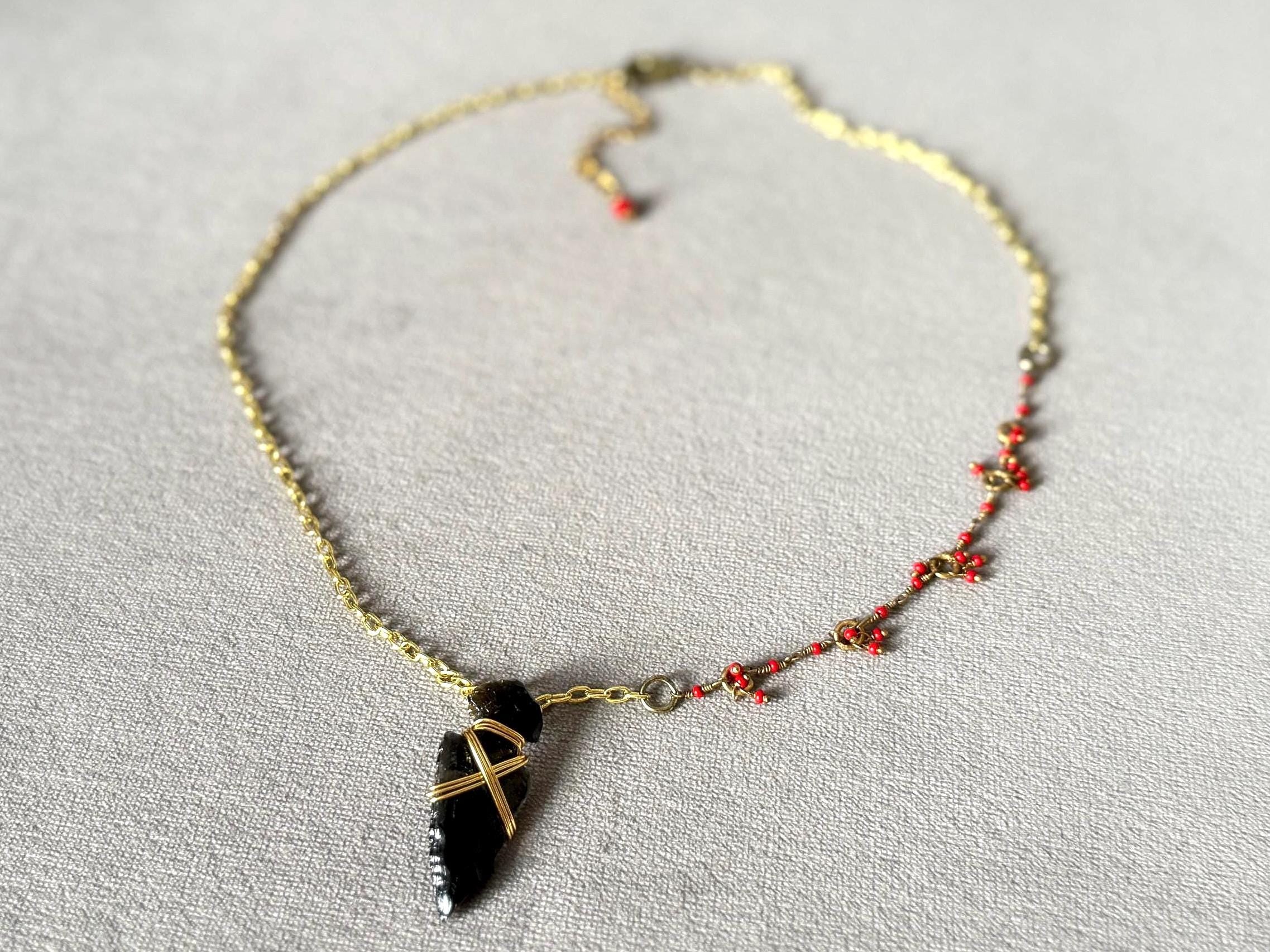 Night Obsidian Arrowhead  Necklace