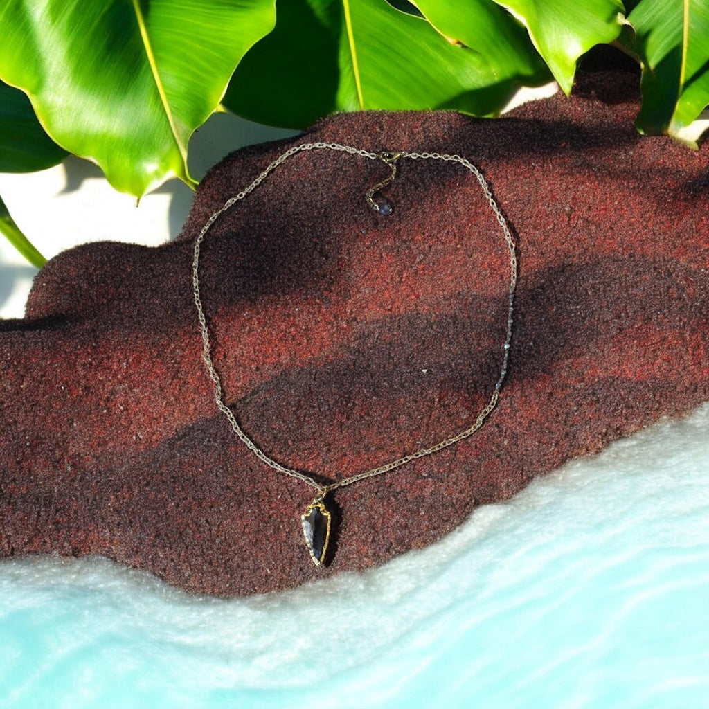 Obsidian Blade: Gilded Arrowhead Necklace