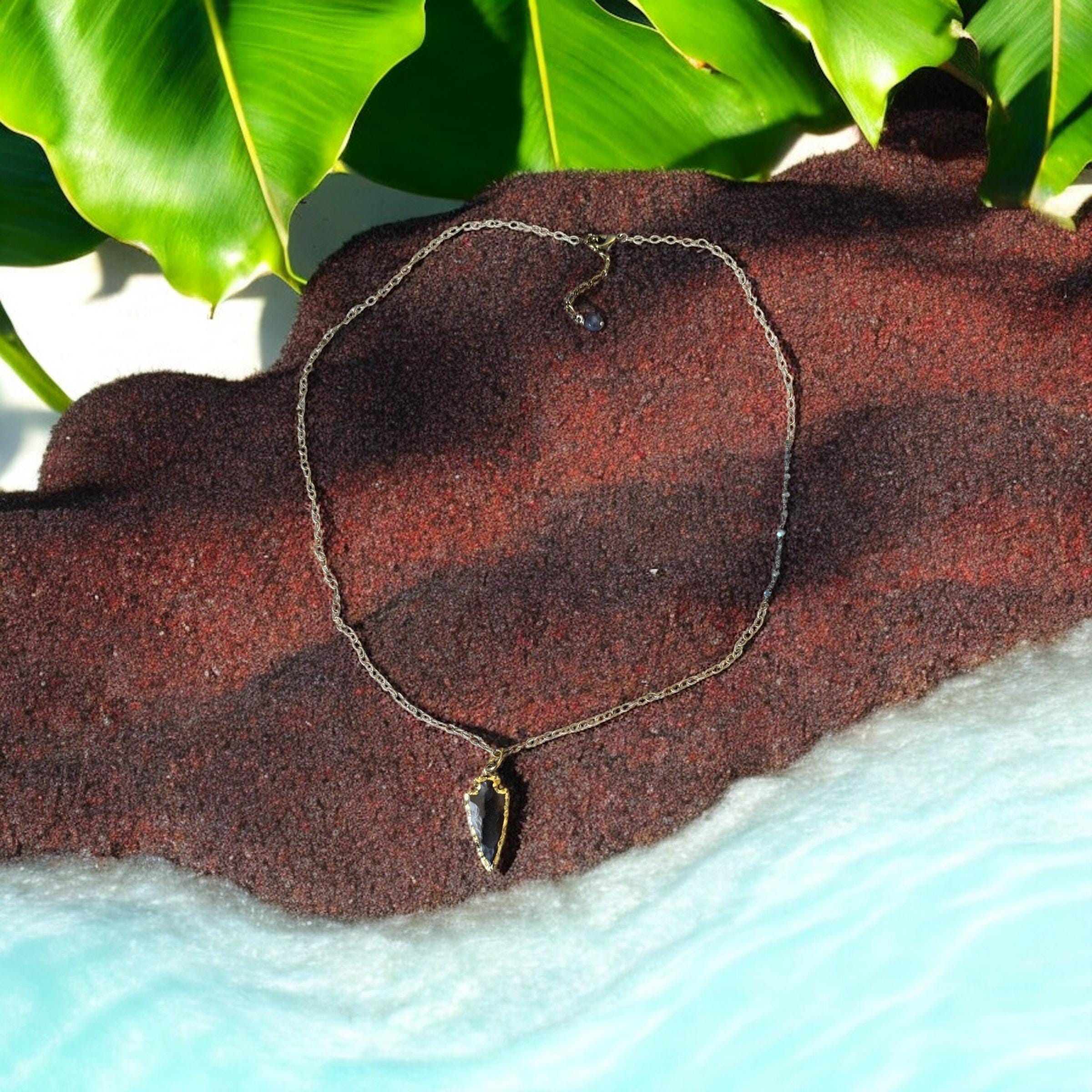 Obsidian Blade: Gilded Arrowhead Necklace