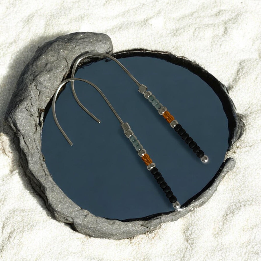 Midnight Current Hook Earrings – Molten Noir + Burnt Amber