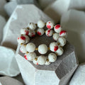 Bold Red & White Marbled Bead Stretch Bracelet with Gold Accents