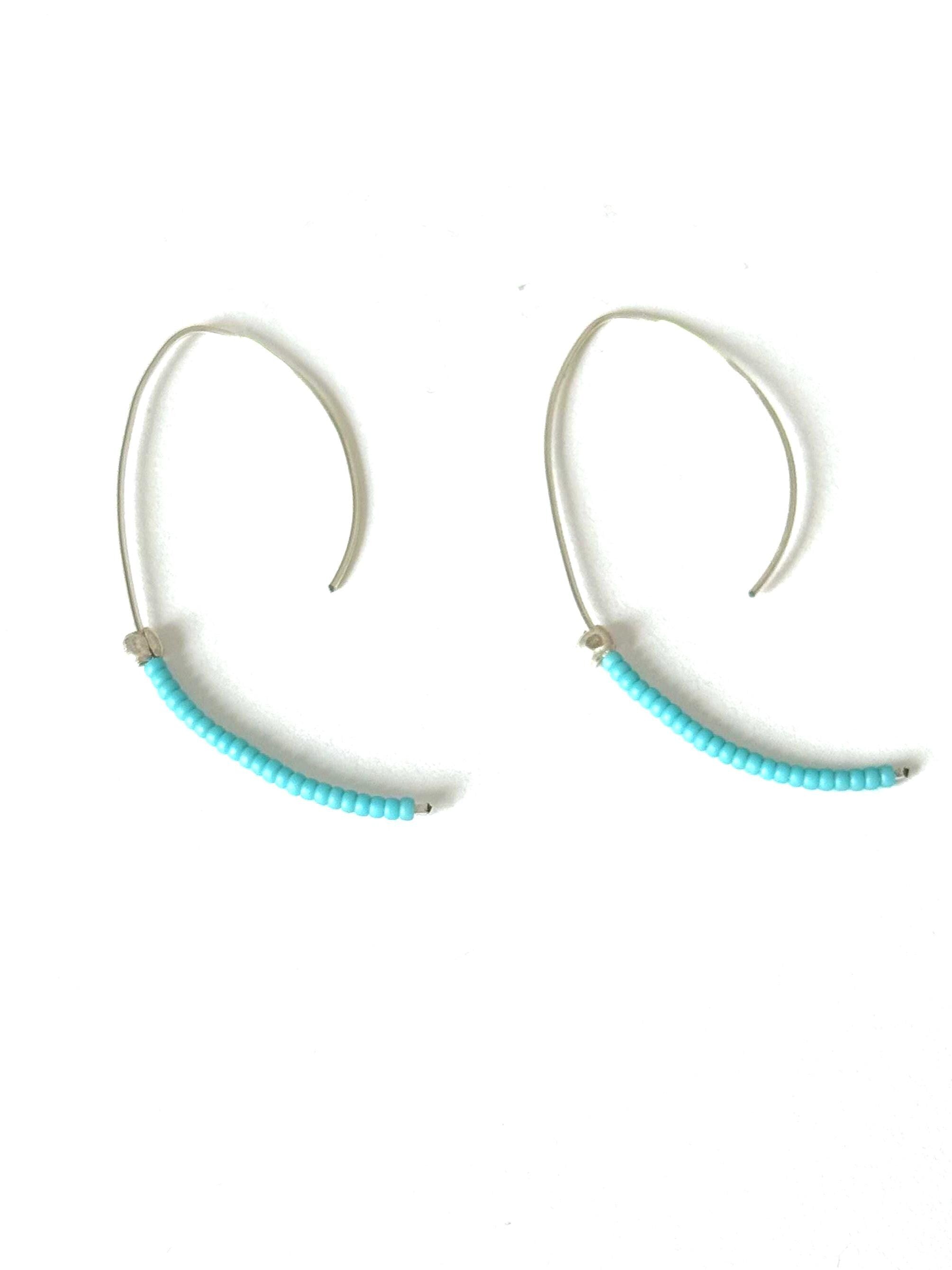 Sea Arc Earrings – Aqua Curve + Silver Drop