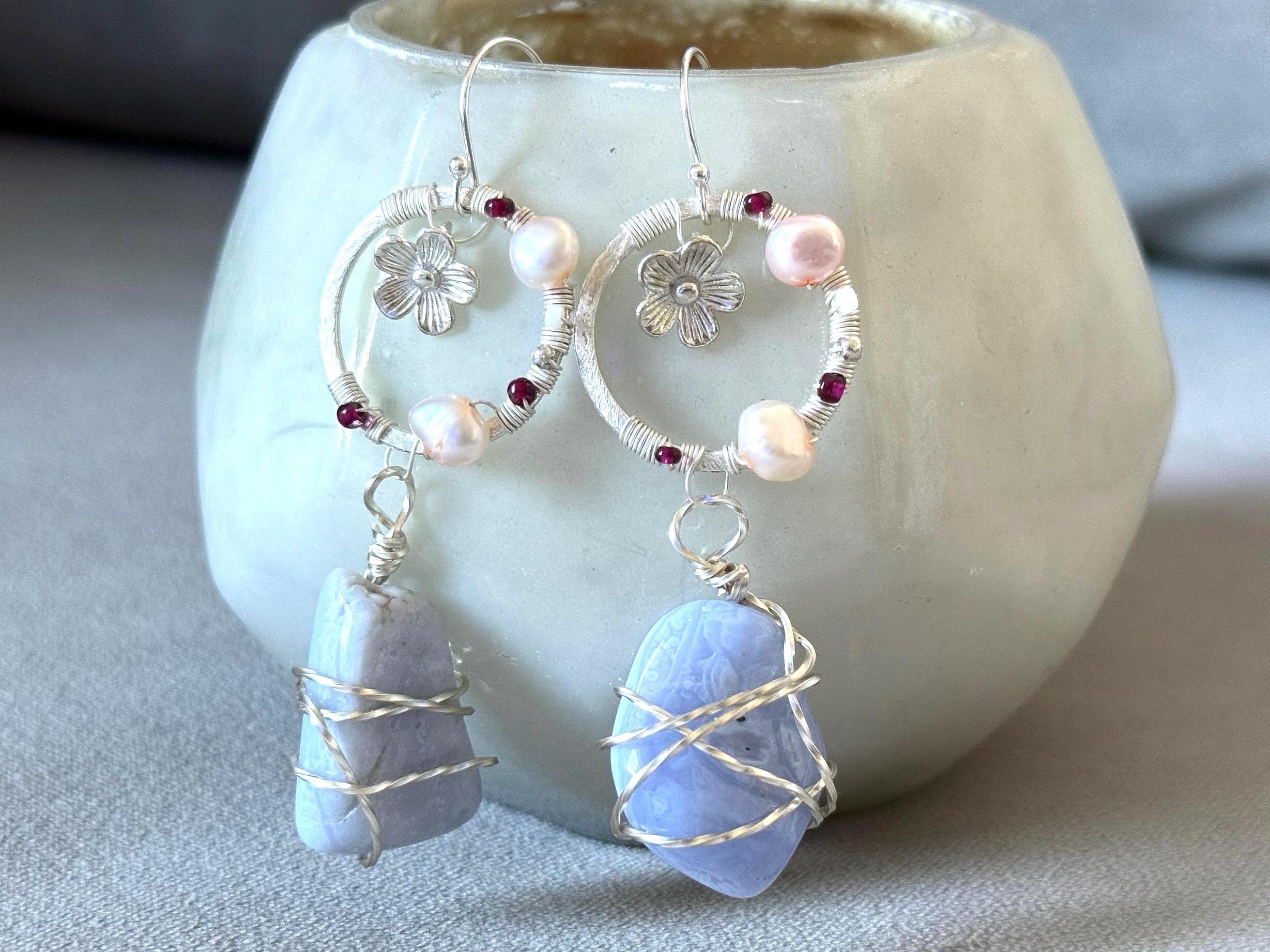 Twilight Bloom: Blue Lace Agate Earrings