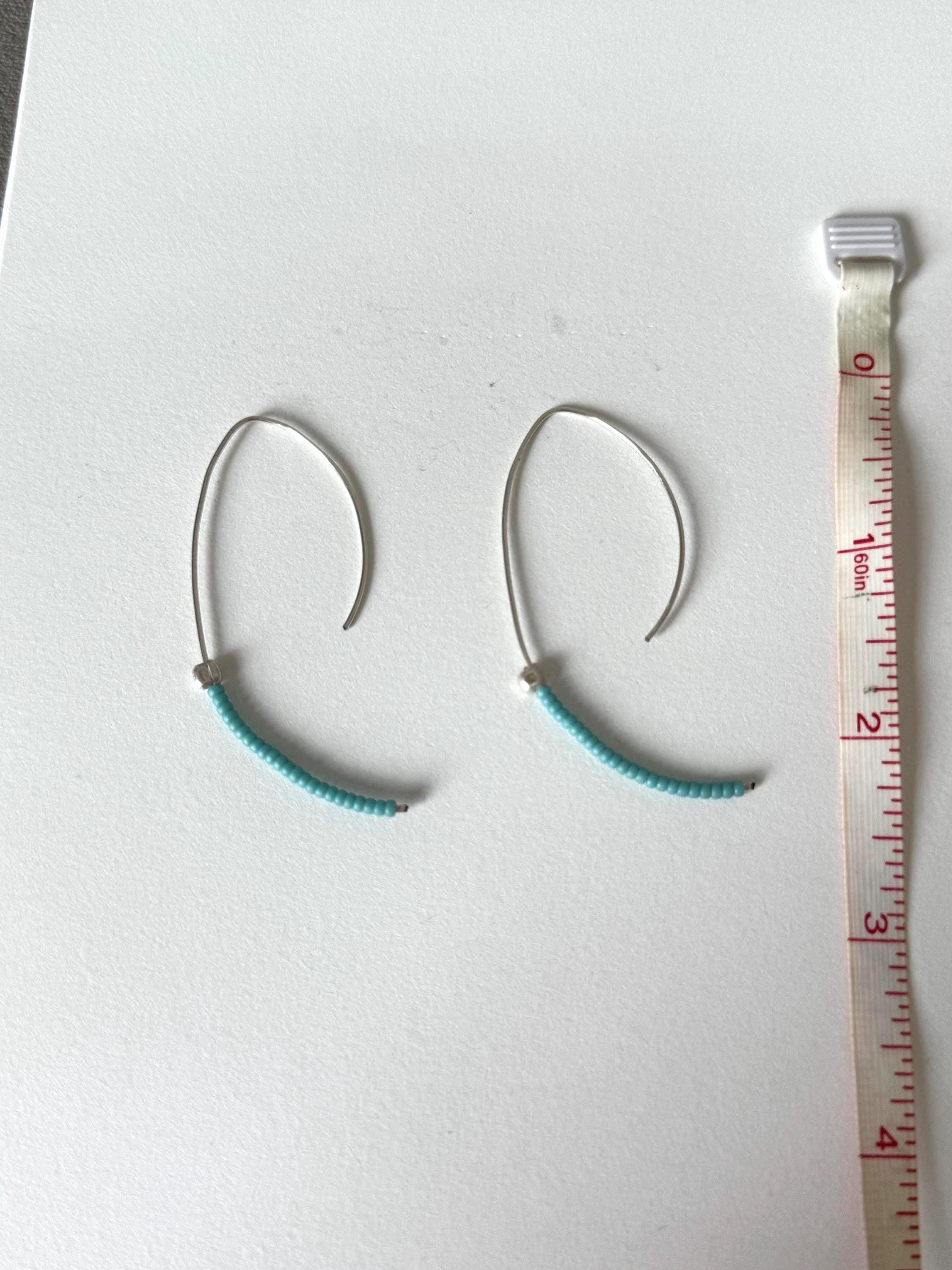 Sea Arc Earrings – Aqua Curve + Silver Drop