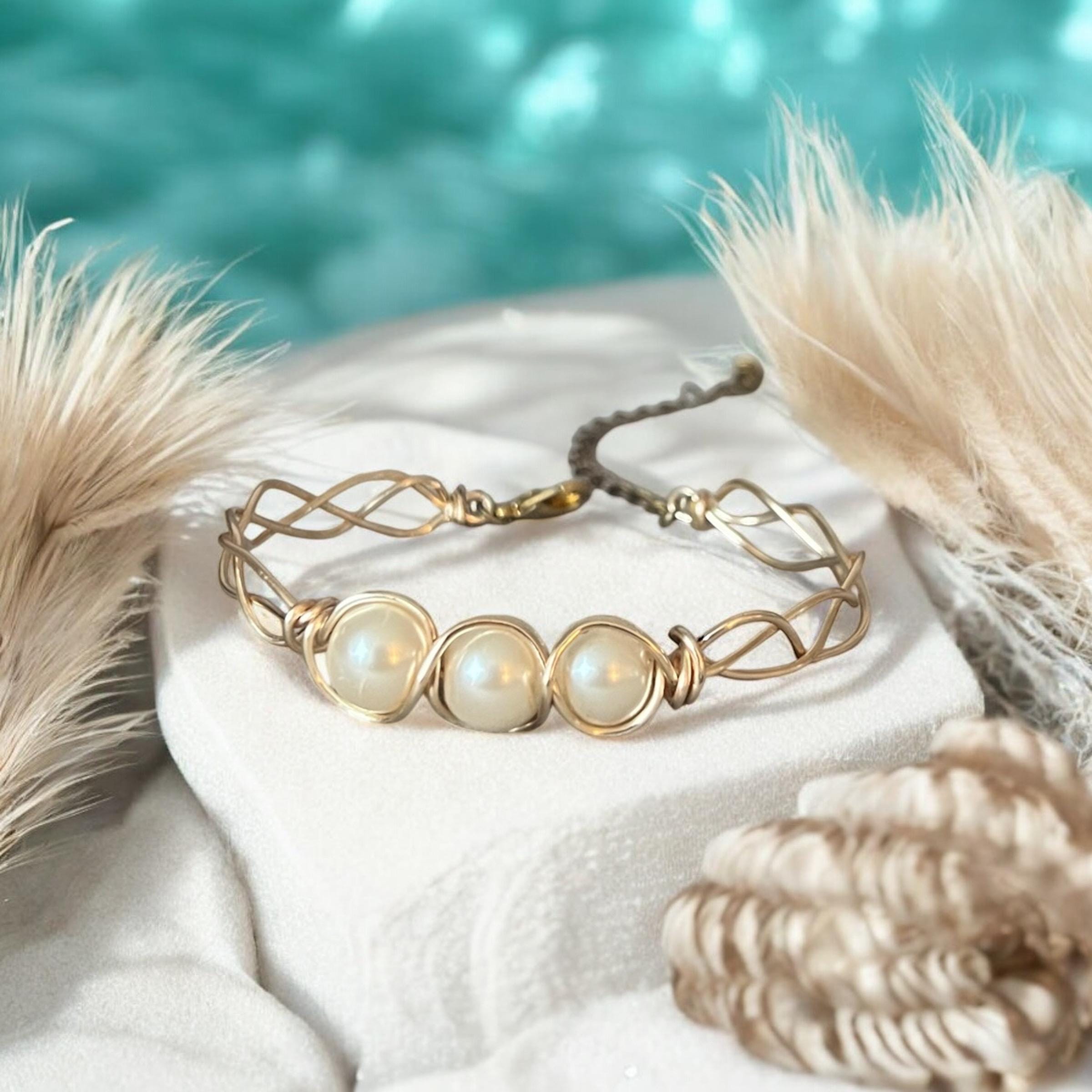 Golden Braided Cage Pearl Bracelet