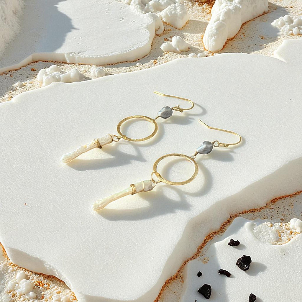 Lunar Halo Pearl Drop Earrings